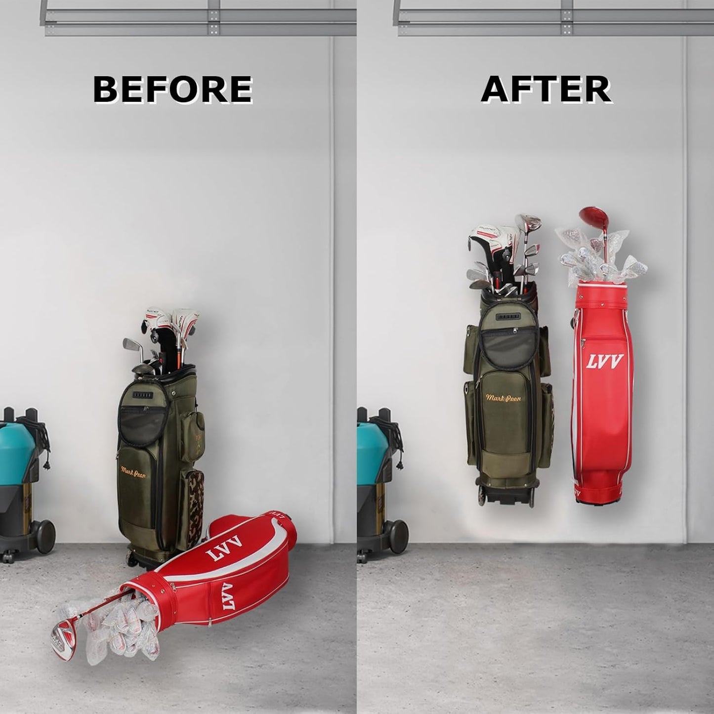 BiJun Golf Bag Organizer, Golf Bag Storage Organizer for Garage Wall Mount Golf Bag Holder Rack Stand Golf Bag Storage Rack Hangers for Storage Space for Garage