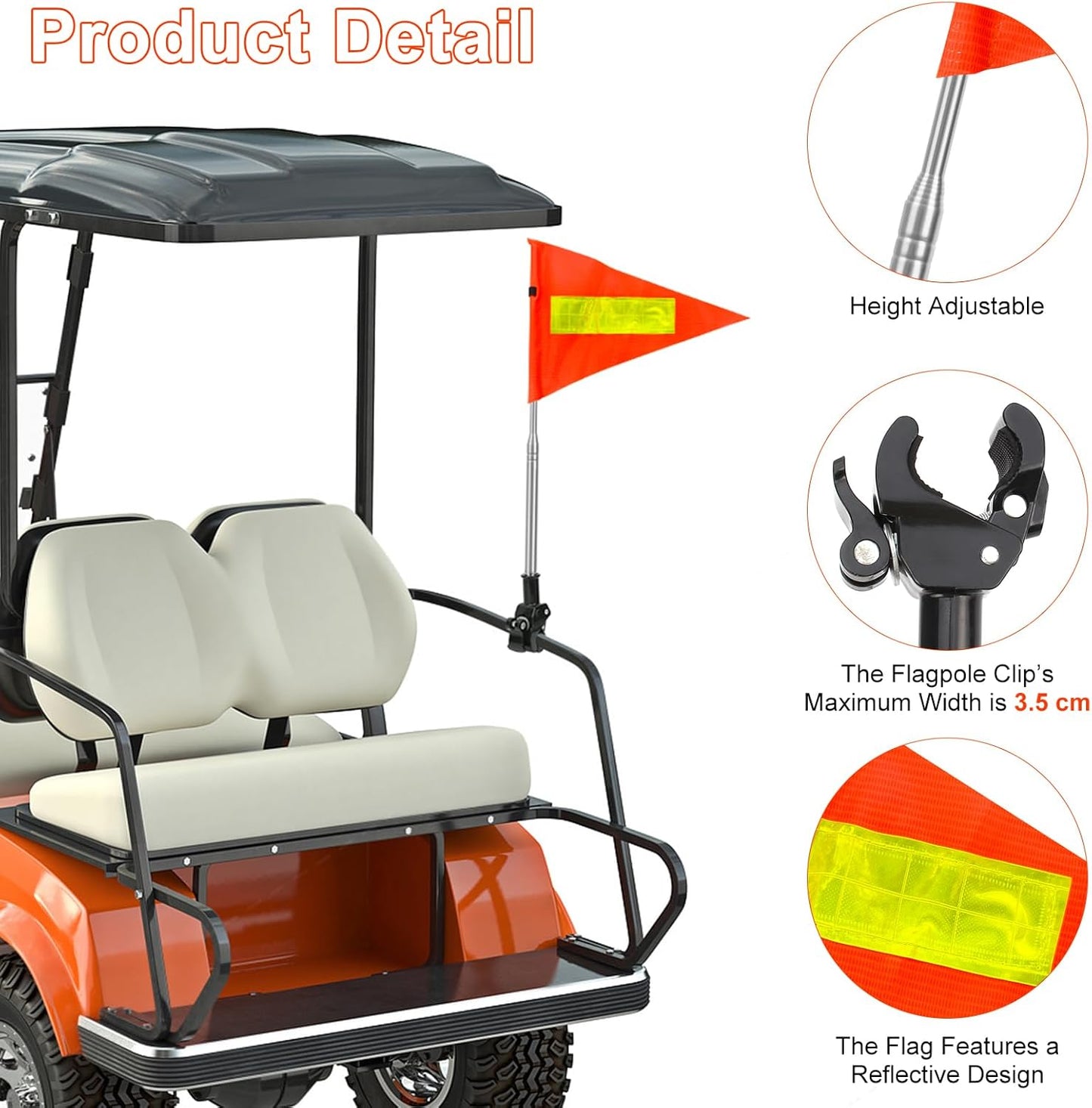 Golf Cart Flag Pole, Retractable Bike Flags With Pole For Safety, High Visibility Double-Sided Reflective Bicycle Flag (Telescopic 28-160cm)