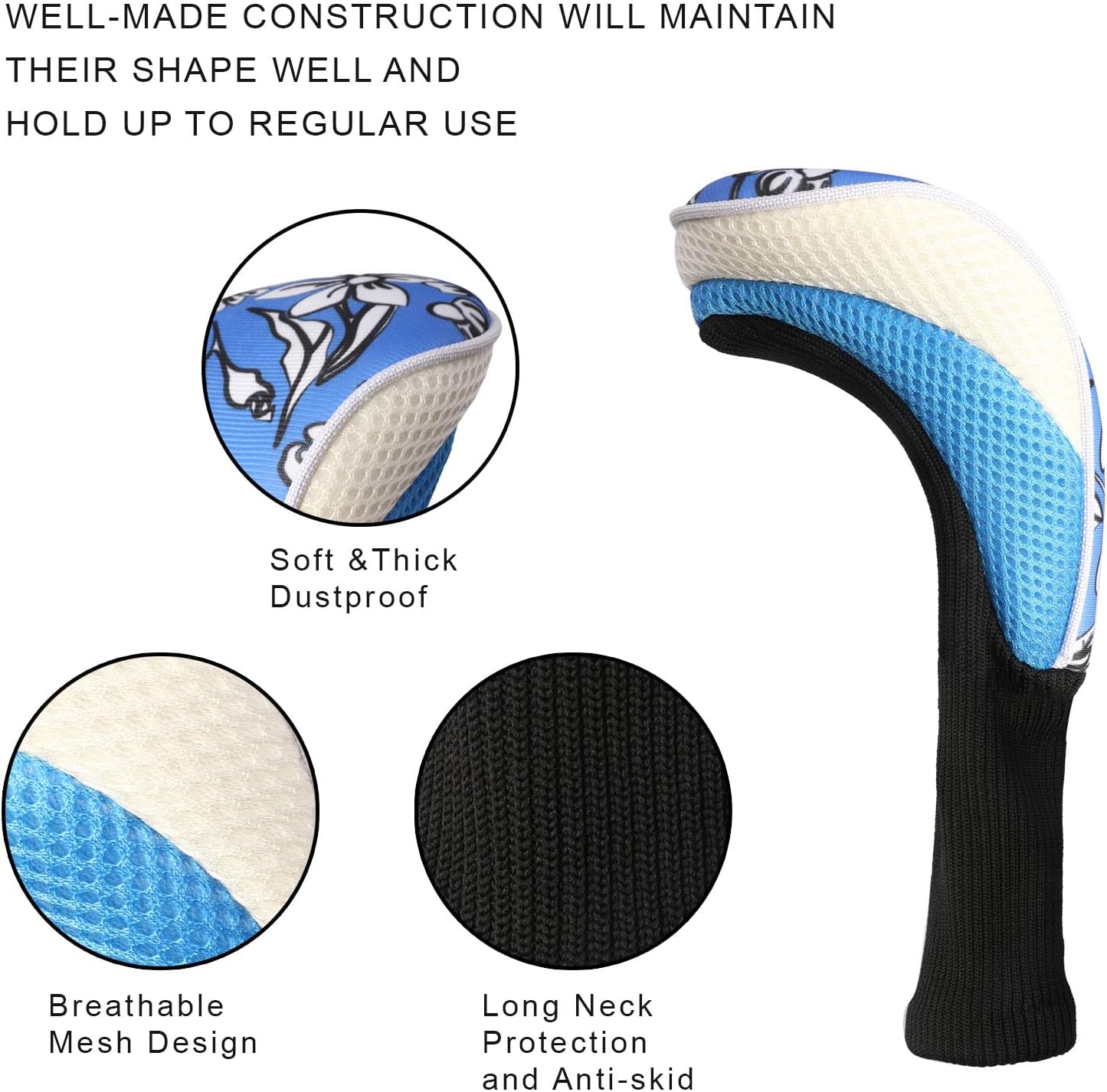 Black Golf Club Head Cover for Driver Fairway 3 Pcs Woods Headcovers, Golf Accessories Hybrid Head Covers Set with Interchangeable Tags 3 4 5 7 X