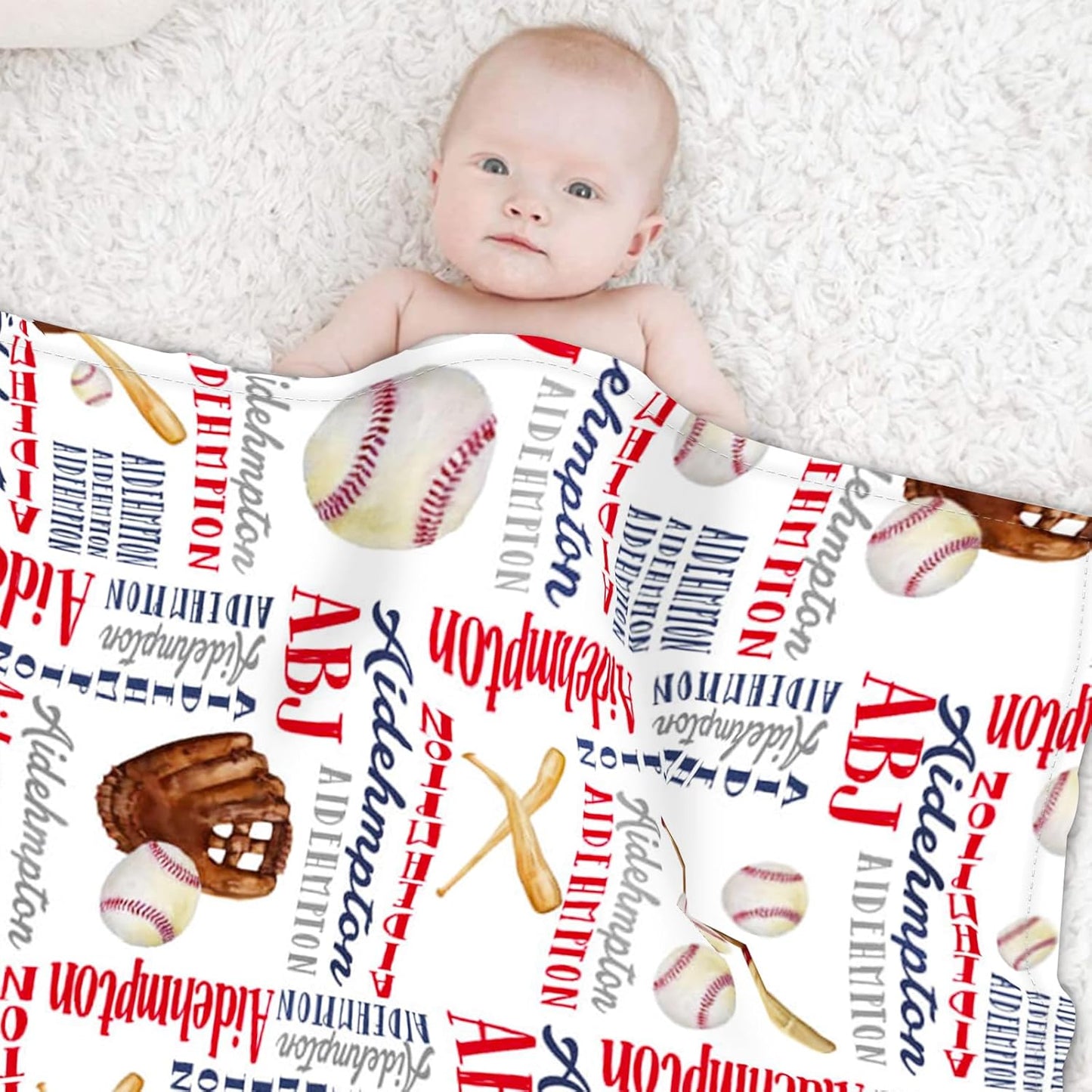 Custom Name Baseball Blanket - Personalized Names Soft Plush Flannel Throw Blankets for Baby Kids Teen Boys Girls Holidays Birthdays Gifts Color04