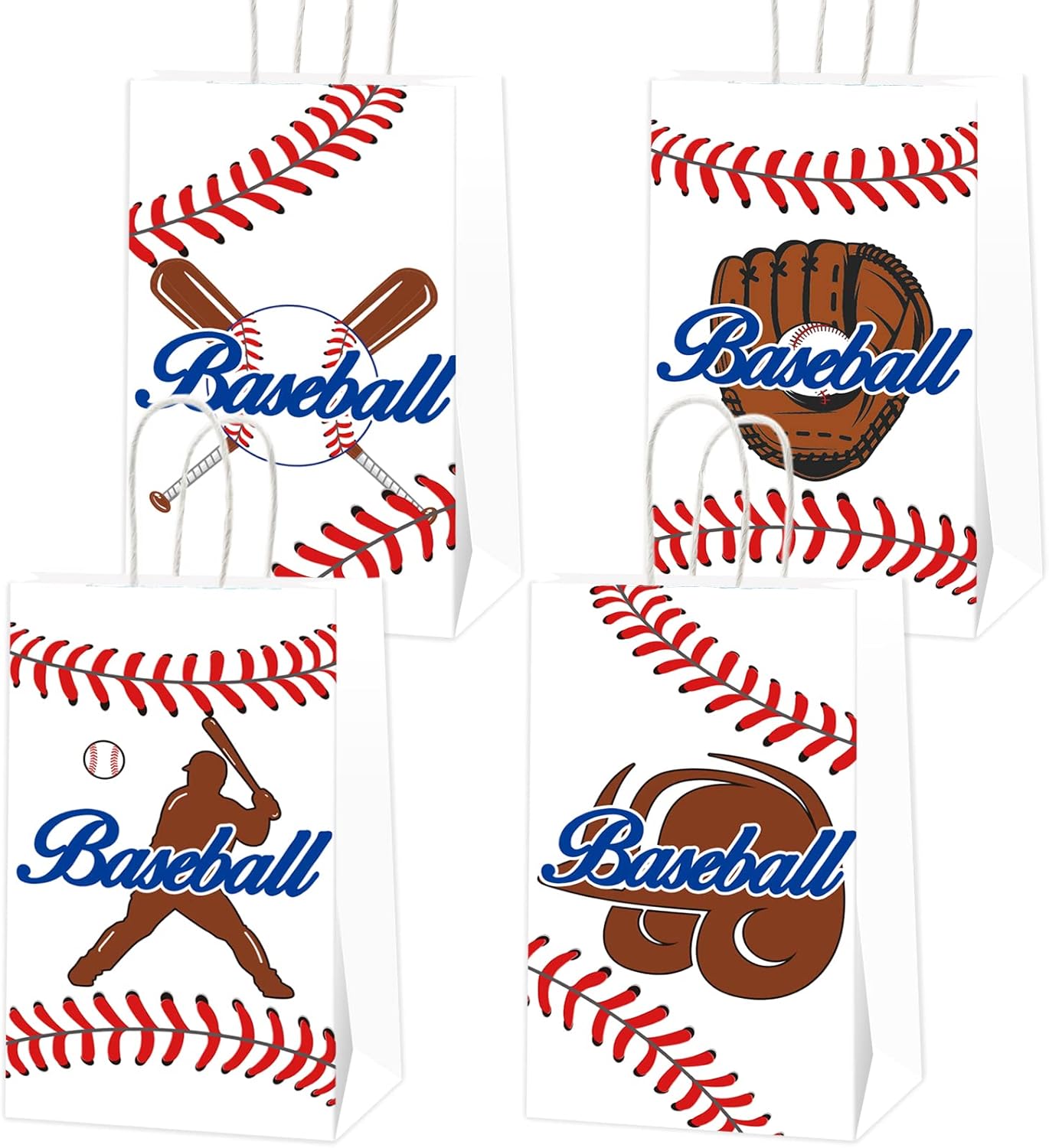 gisgfim 16pcs Baseball Theme Party Candy Goodie Favor Bags with Handle for Birthday Party & Baby Shower Decoration Supplies