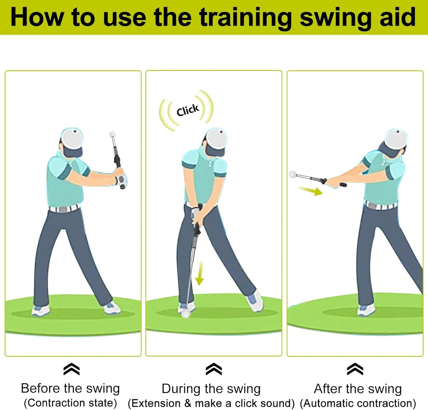 Retractable Golf Swing Aid for Golf Speed Training, Rhythm Click Golf Swing Trainer for Indoor Golf Practice & Outdoor Warm Up, Golf Grip Trainer for Improving Hitting Strength & Tempo