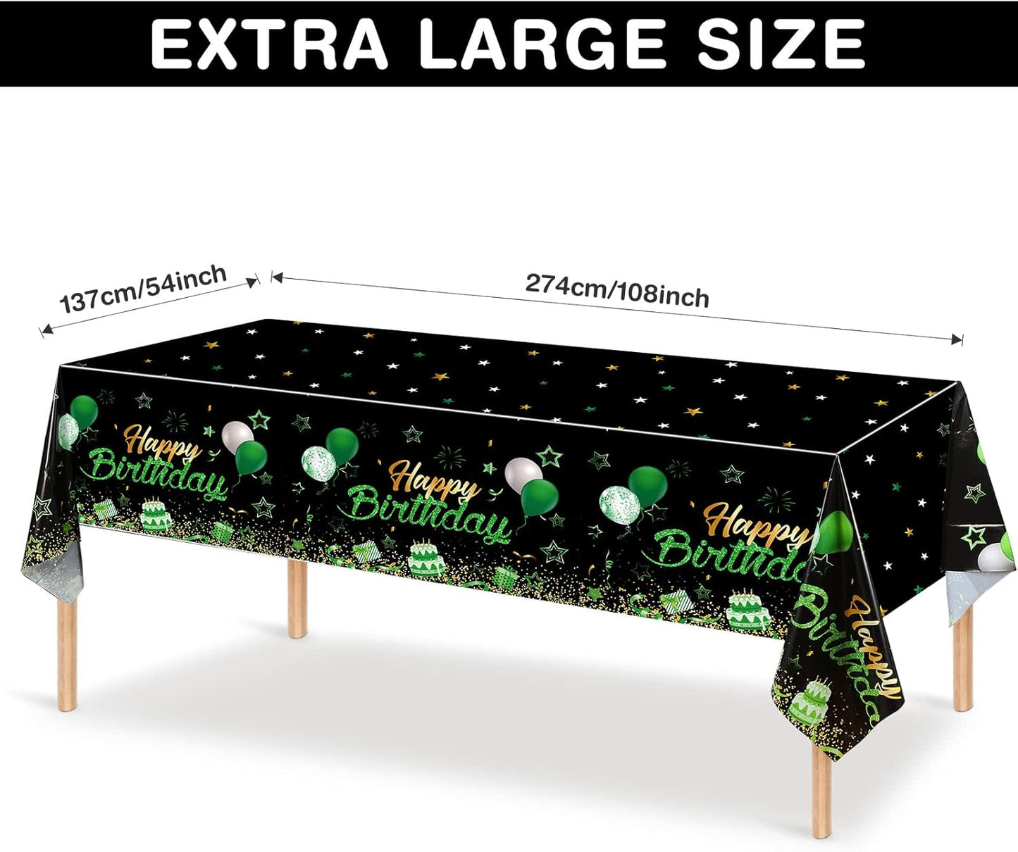 Breling 3 Pack Birthday Party Supplies Confetti Sprinkles Happy Birthday Tablecloths Starry Table Covers for Kids Adults Party Decorations, 54 x 108 Inches (Green and Black)