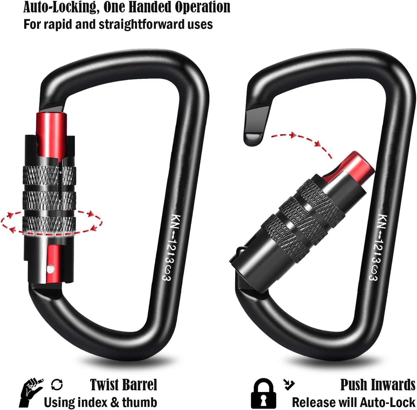 FresKaro 3inch 12kN-2698lbs Auto Locking Carabiner Clips, Solid D Shape, Heavy Duty 7075 Aluminum, Lightweight 1.09oz, Rust Proof, for Hammock, Hiking, Dog Leash, Keychain etc., Multi-Colors