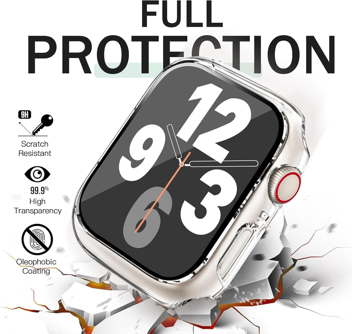 JR.DM 45mm 2 Pack Hard PC Case with HD Tempered Glass Screen Protector for Apple Watch Series 9/8/7, Slim Guard Bumper Full Coverage Protective Anti-Scratch Face Cover for iWatch, Black+Clear