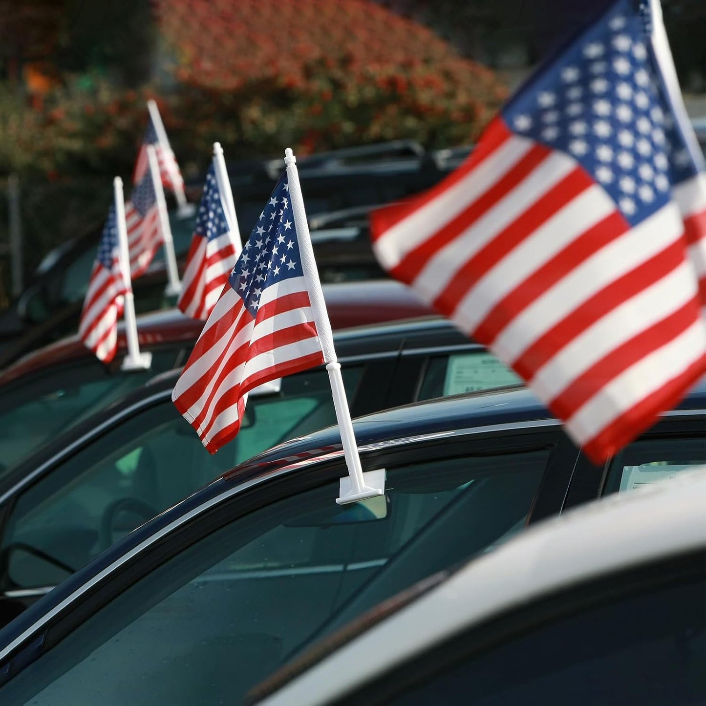 JRED 2 Pack Car Flags 12x18 Inch, American Flag for Cars Window With Flagpole Mount, 210D Embroidered Stars USA American Car Flag Window Clip, for Most Vehicle Window