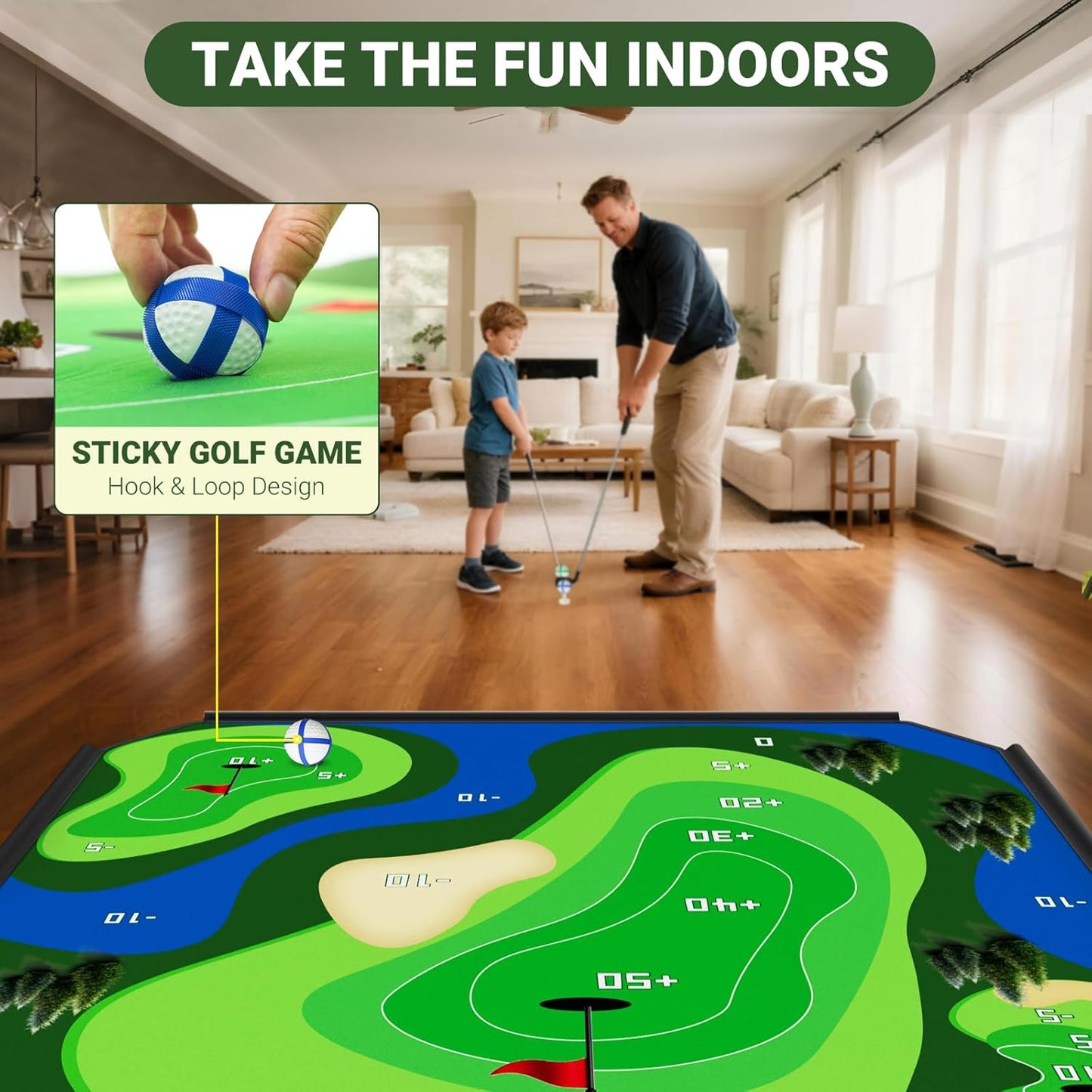 DoCred Battle Royale Golf Chipping Game with 80”x80” Large Chipping Mat, 2 Golf Clubs, 25 Sticky Balls, Outdoor Indoor Sports Training Toy Gift for Adults, Family Yard Target Game