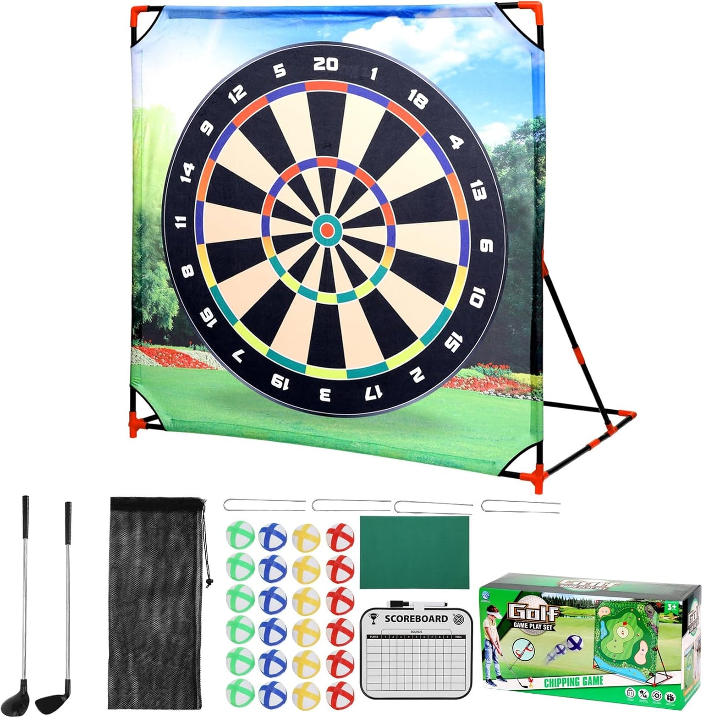 Portable Golf Chipping Game with Stand,Golf Target Battle Game with 54" x 54" Mat, 24 Sticky Golf Balls for Backyard & Lawn Fun, Indoor & Outdoor Practice for Family & Dads,Ideal Gift for Kids