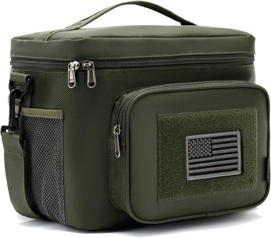 FlowFly Tactical Lunch Bag Large Insulated Lunch Box Cooler Tote for Men, Women with MOLLE/PALS Webbing (Army#Green, Large)