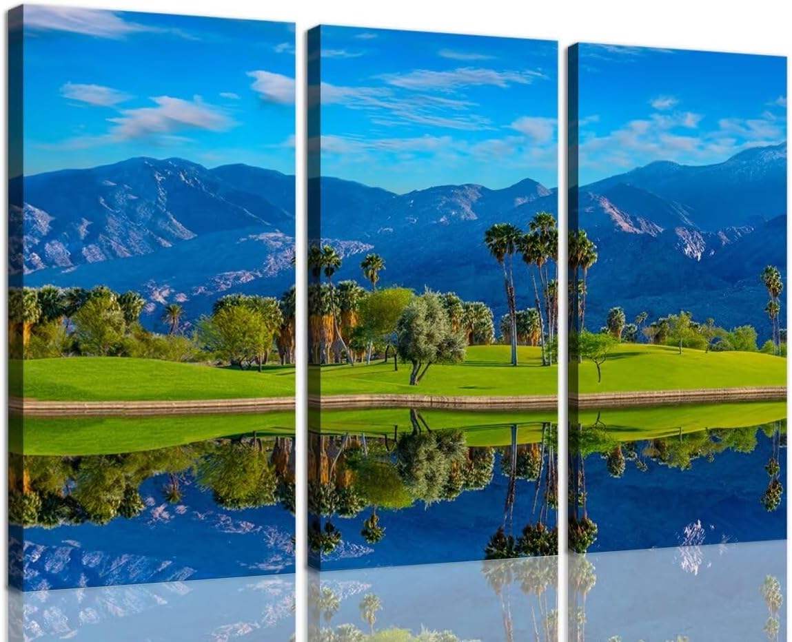 chenchenArt USA California Golf Course Wall Art for Living Room Bedroom Bathroom Home Decorations Golf Course Pictures Posters Canvas Prints Modern Artwork Framed Ready to Hang(20''W x 40''H x3)