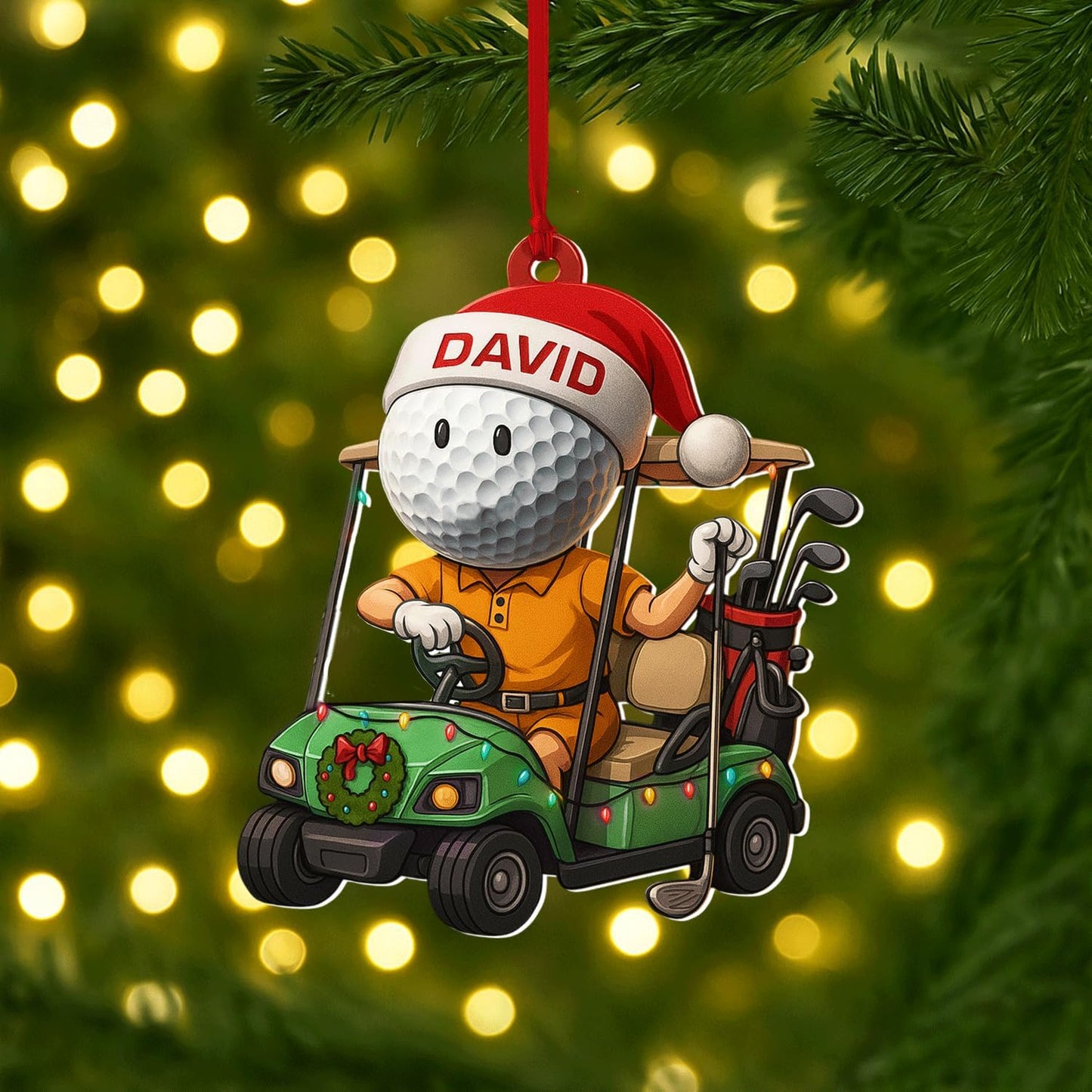 Personalized Golf Christmas Ornament 2025, Custom Name Bag, and Golfer Outfit Gilf, Ball Head Ornament with Santa Hat, Gifts for Golf Lovers 1