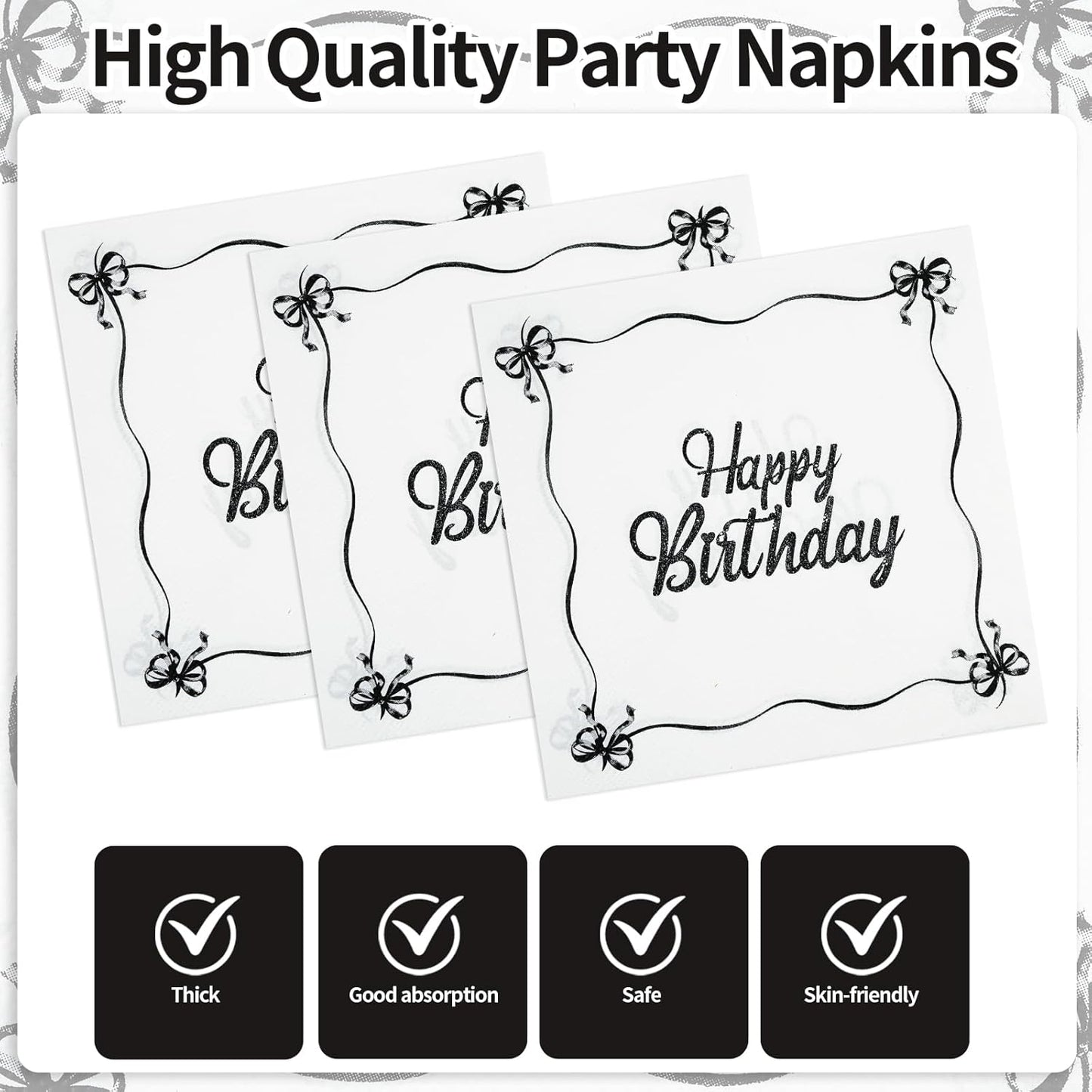 75PCS Black Bow Birthday Paper Plates and Napkins - Conquette Themed Tableware Set Include 7inch Paper Plates Napkins Forks Disposable Decoration Supplies for Birthday Party, Serve 25