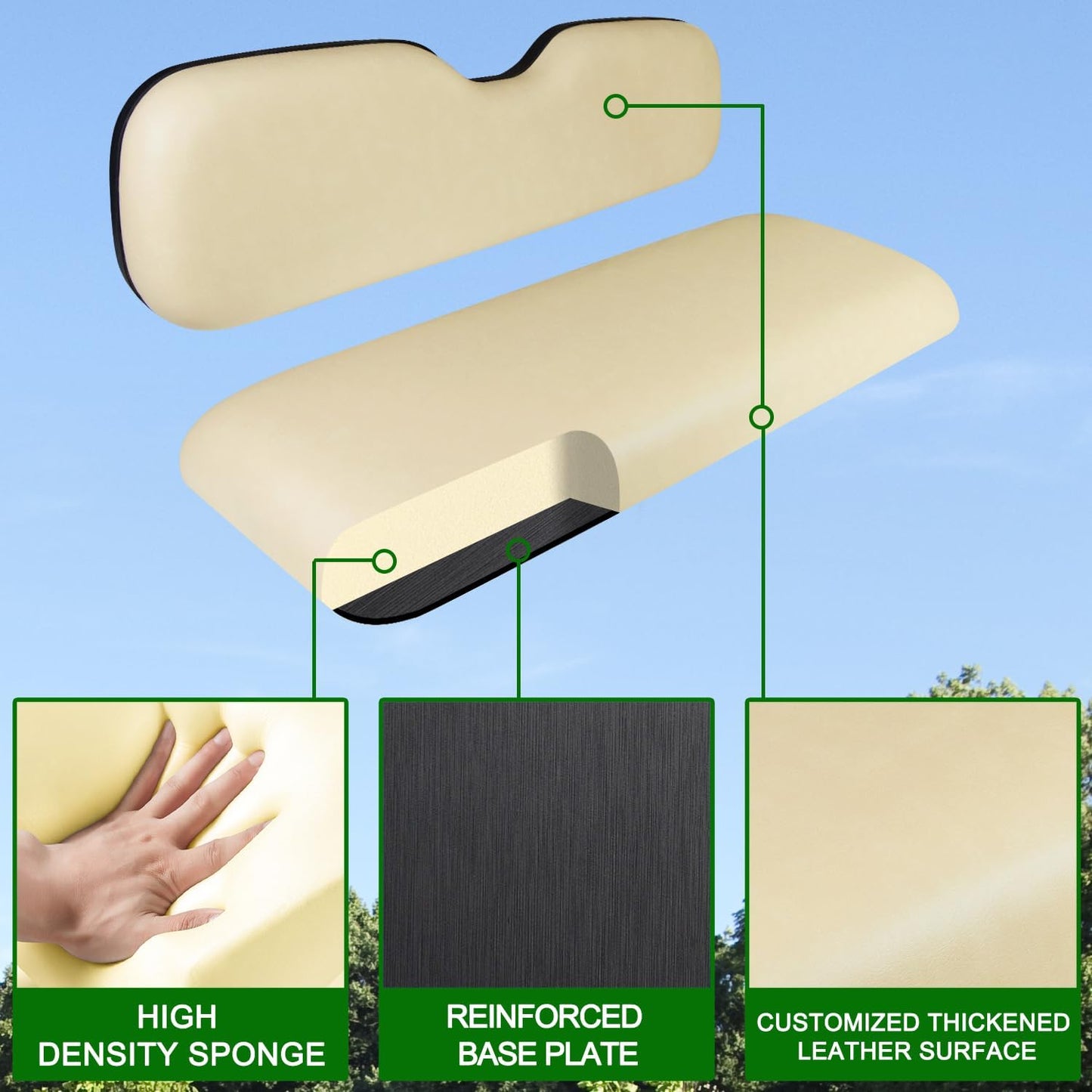 Premium Golf Cart Rear Seat Replacement Cushions – Universal Fit for EZGO/Club Car/Yamaha and Other Models, Featuring Flip Rear Seats