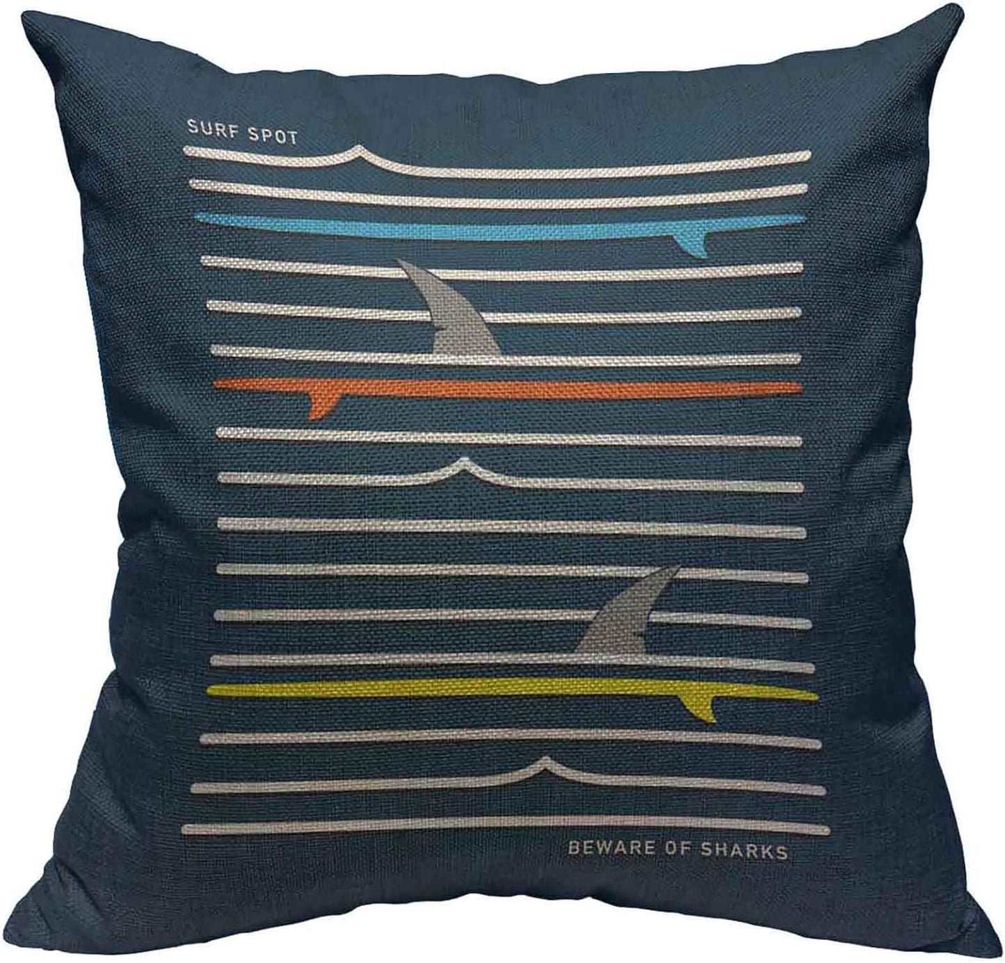 Pillow Case Blue Shark Surf Tee Graphics Red Summer Beach Decorative Throw Pillow Case Cotton Linen Cushion Cover Home Brown Black 18" x 18"