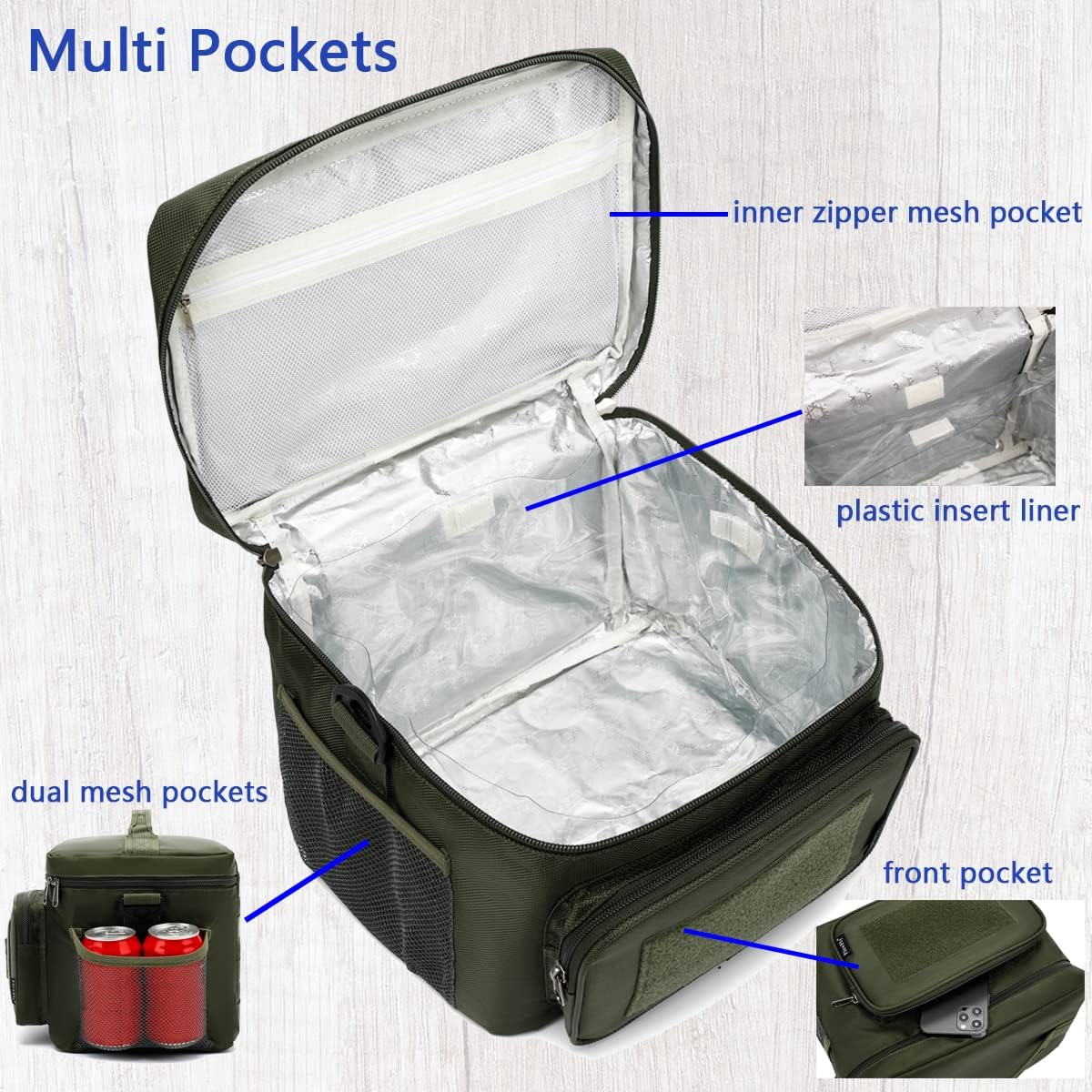 FlowFly Tactical Lunch Bag Large Insulated Lunch Box Cooler Tote for Men, Women with MOLLE/PALS Webbing (Army#Green, Large)