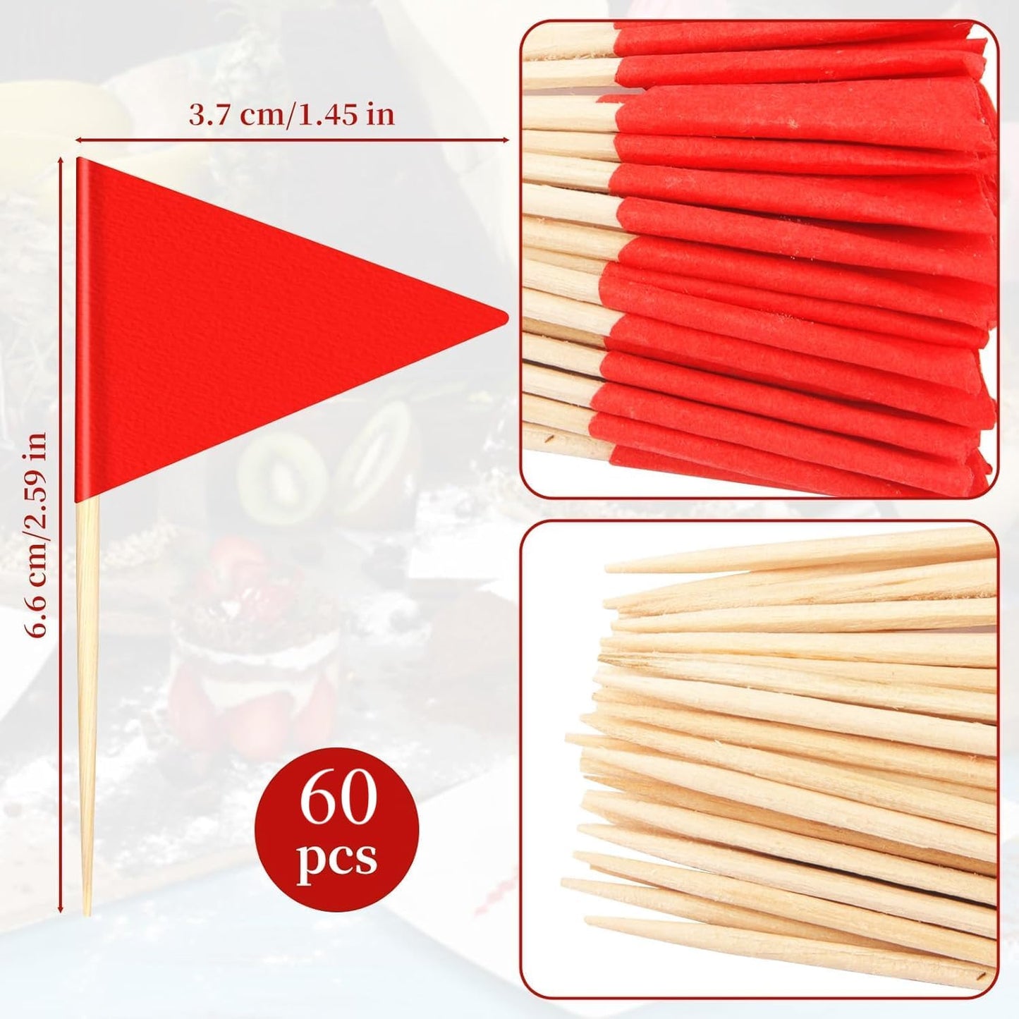 60 PCS Solid Red Toothpick Flags - Mini Plain Red Triangle Sticks with Writable Surface, Golf Cupcake Toppers Sticks Blank Flag Fruit Cheese Markers for DIY Decorations & Custom Labeling