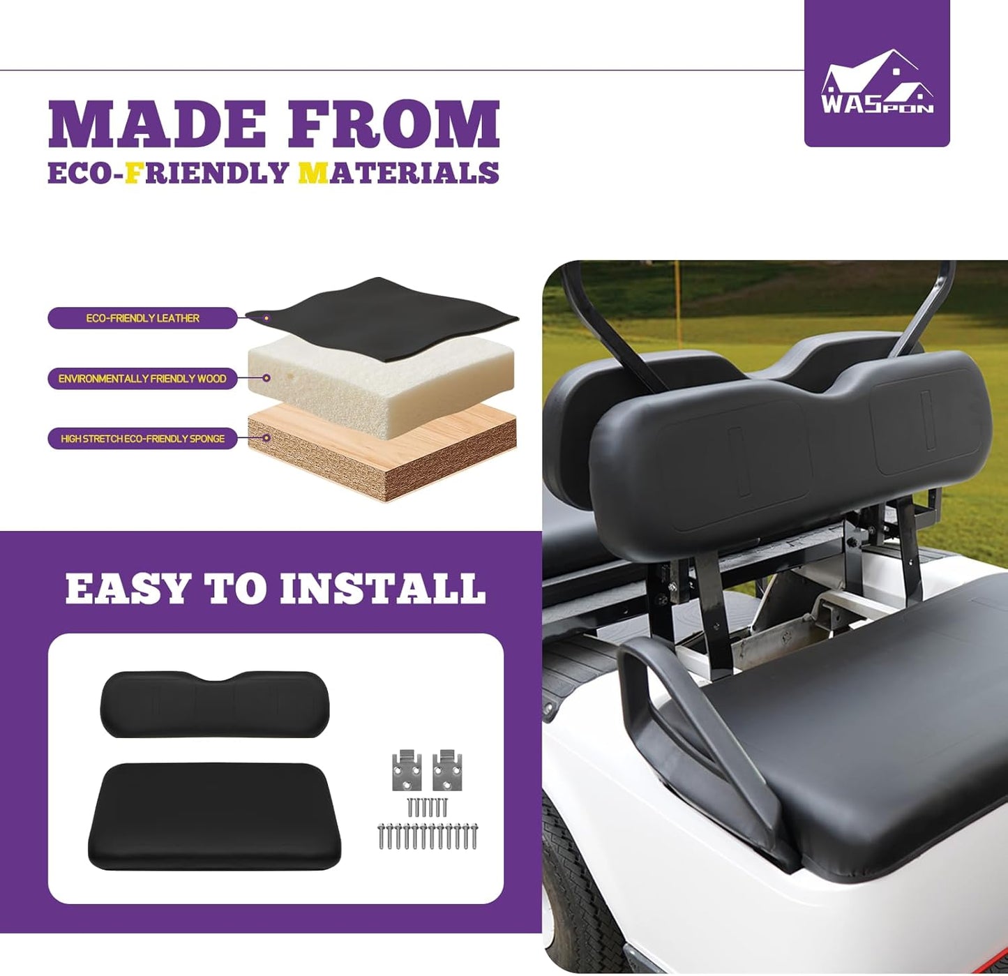 Golf Cart Seat for Club Car EZGO TXT 1994-2013, Golf Cart Front Seat Cuhsion Replacement, Comfortable Backrest & Bottom Seat Kit, Factory Style, Black