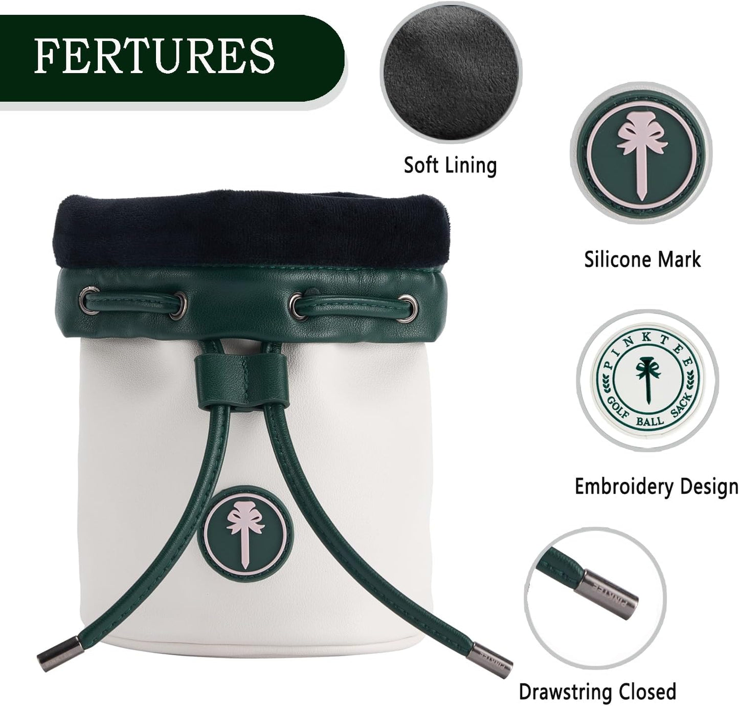 PINKTEE Golf Valuables Pouch Leather Golf Tee/Ball Bag with Drawstrings Bucket Waist Design, Golf Accessories Organizer for Women Men