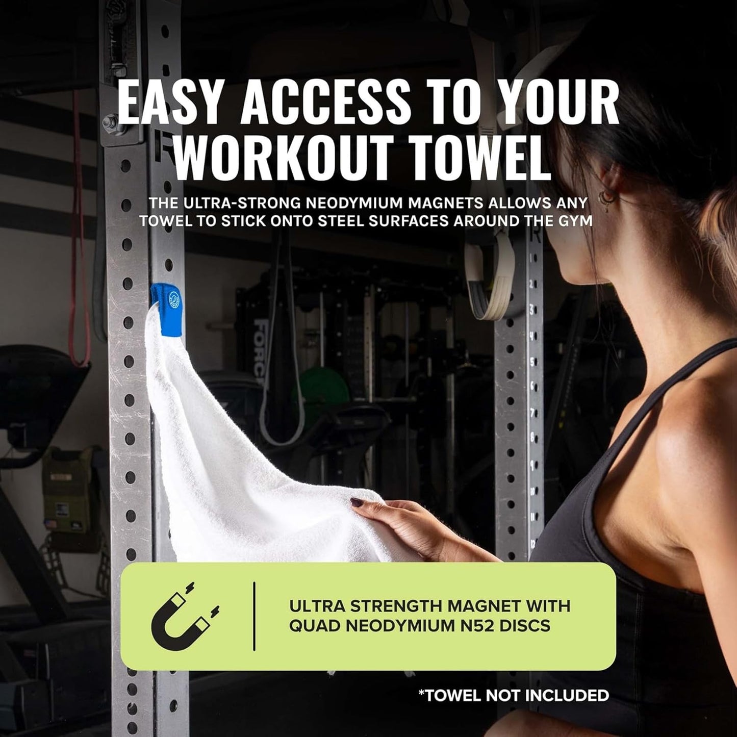 Stripebird - Magnetic Clip for Any Workout Towel (Blue) - Highest Strength Magnet for Gym Towel - Removable from Towels - Magnetic Fitness Towels for Men