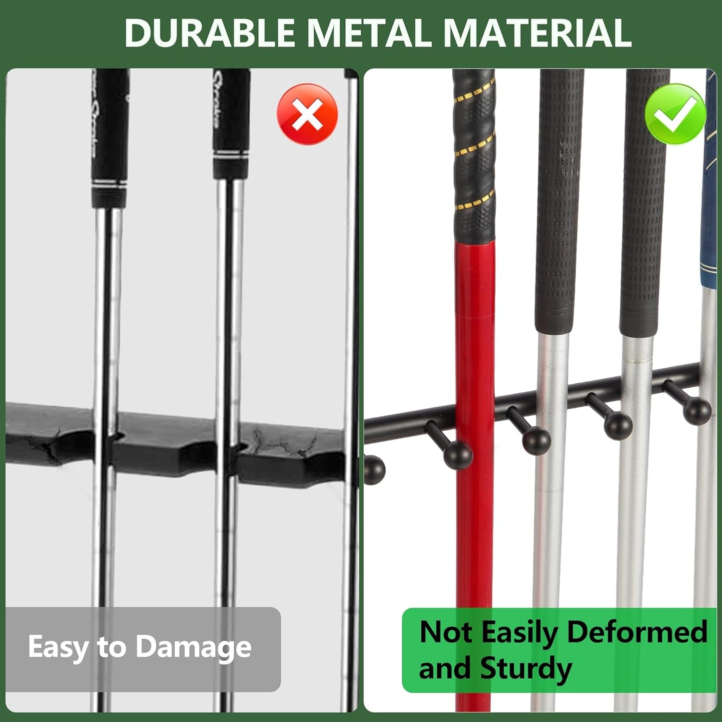 Golf Putter Stand for 9 Clubs & 9 Balls, Solid Wood & Iron Golf Club Rack