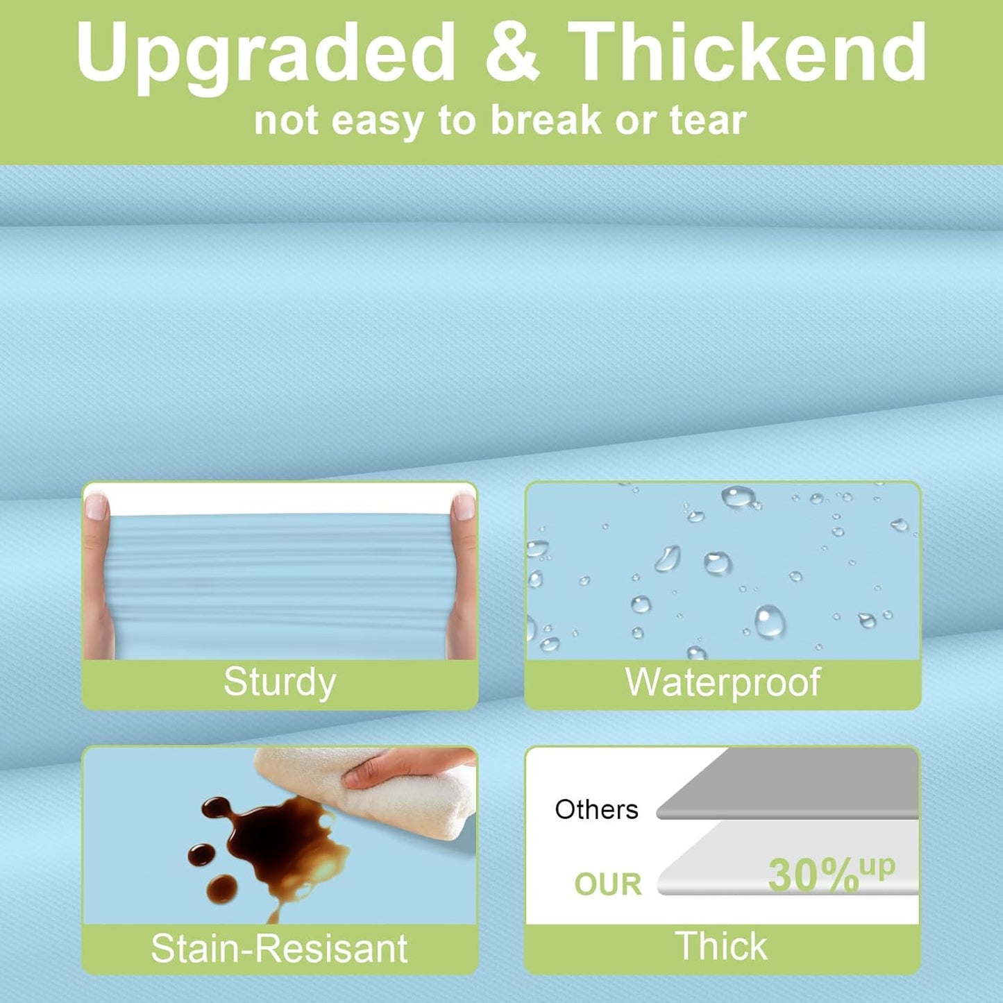 QIKSION Plastic Table Cloth Disposable 2 Pack, 54 x 108 Inch Tablecloths for Rectangle Tables, Light Blue Plastic Table Cover
