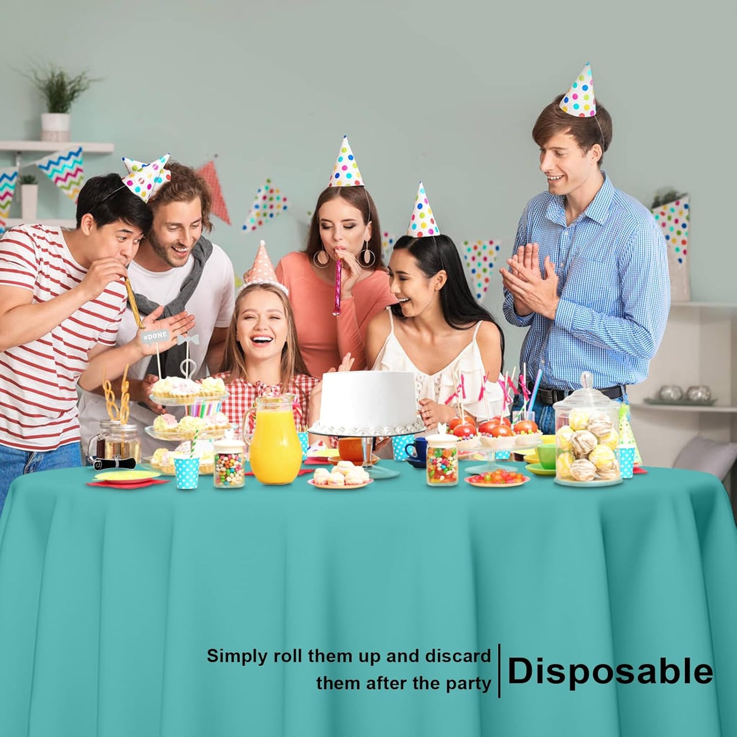 6 Pack Round Disposable Aqua Tablecloth, Aqua Plastic Table Cloths for Parties Disposable, 84x84 in Waterproof Camping Tablecloth for Birthday Party Baby Shower Picnic School