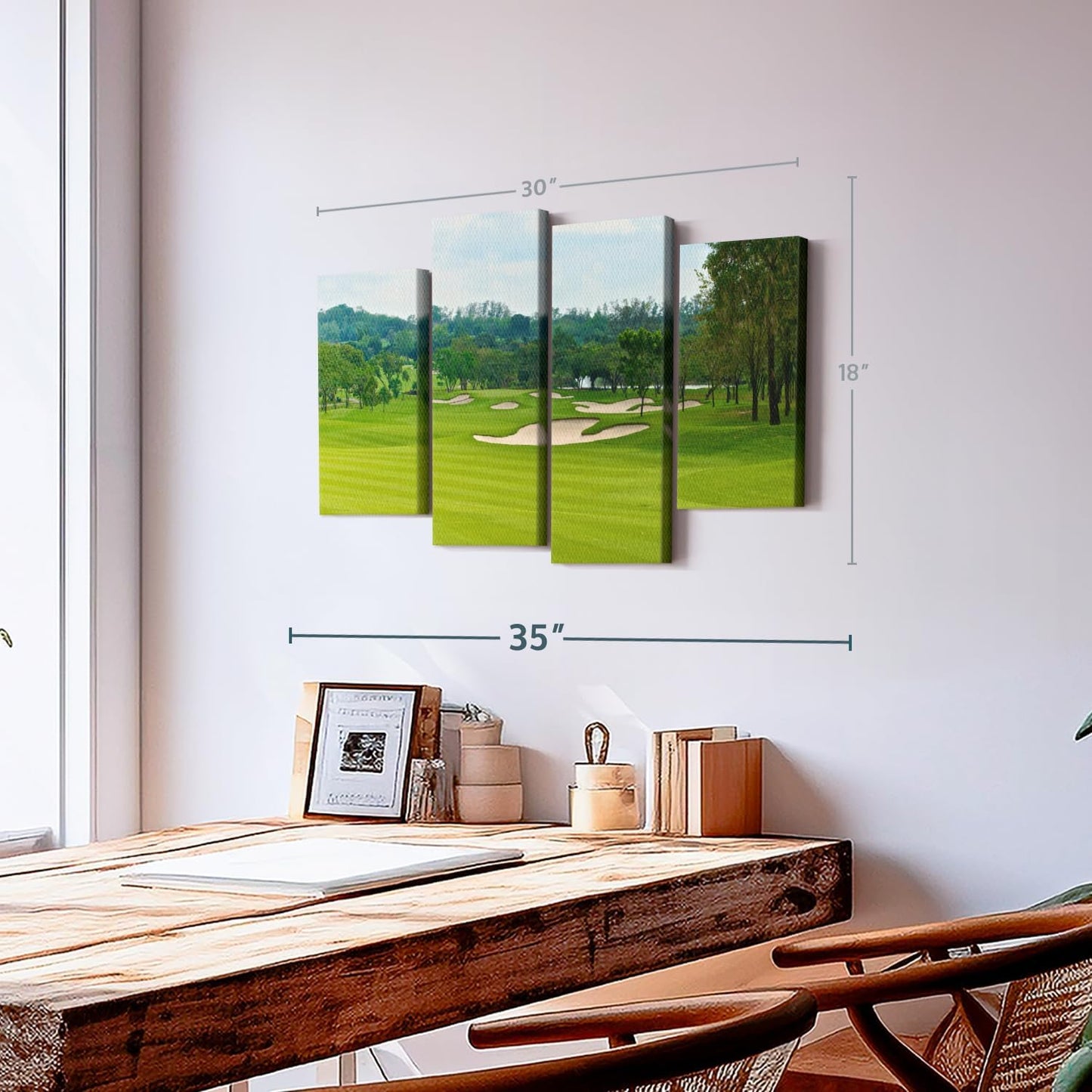 Elephant Stock Beautiful Golf Course Wall Art - Horizontal Canvas - 4-Piece Living Room Wall Decor - Tree Photography Canvas Print - Green and Blue Decor for Wall - 30" X 18"