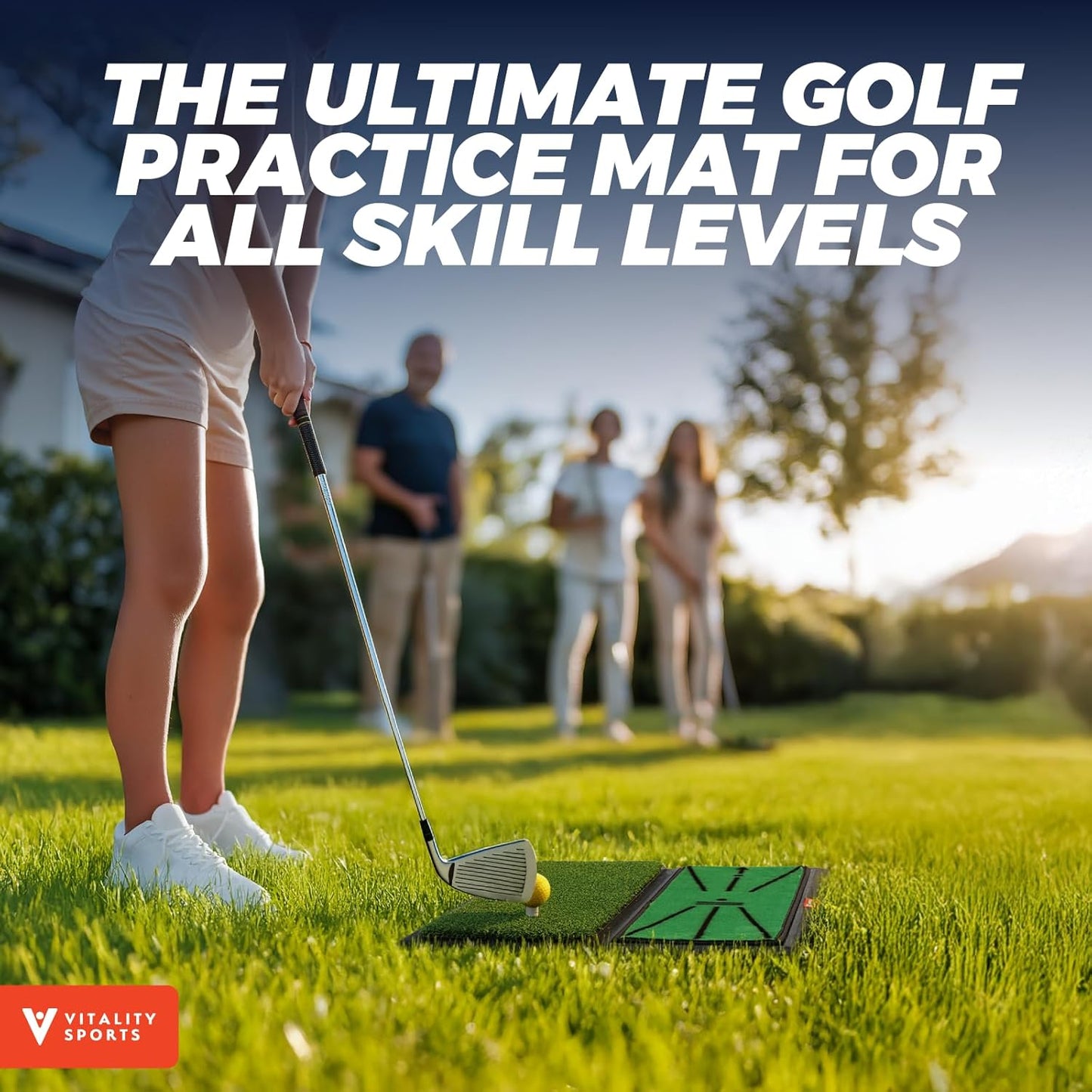 Golf Hitting Mat, 4 PCS Dual Turf Golf Practice Mat for Indoor Outdoor Swing Path Feedback, Driving, Chipping, Putting, Durable Artificial Grass Golf Mats for Men Women, 20"x16" Training Aid with Tees