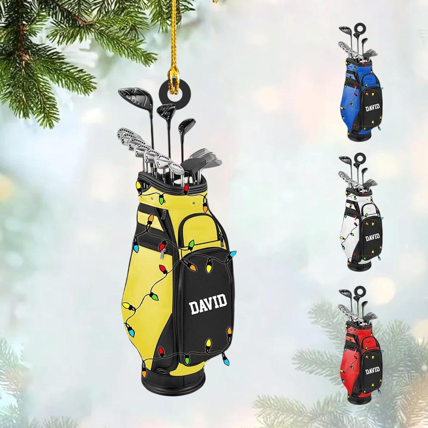NAZENTI Personalized Golf Bag Lights Christmas Ornament 2025, Custom Name Golf Bag, Customization Golf Bag and Irons Decoration for Xmas Tree, Golfing Keepsake Gift for Golfer & Golf Player