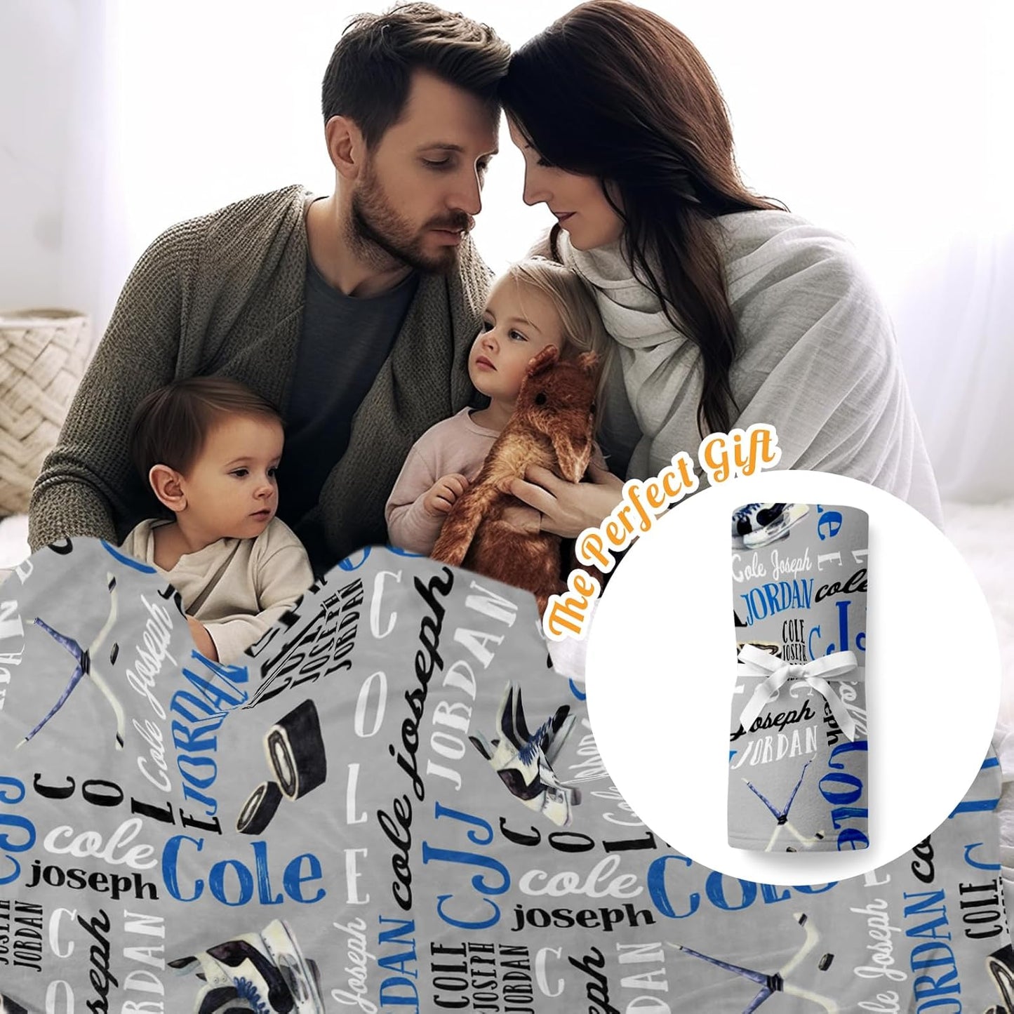 Custom Name Hockey Blanket - Personalized Names Soft Plush Flannel Throw Blankets for Baby Kids Teen Boys Girls Holidays Birthdays Gifts Color09