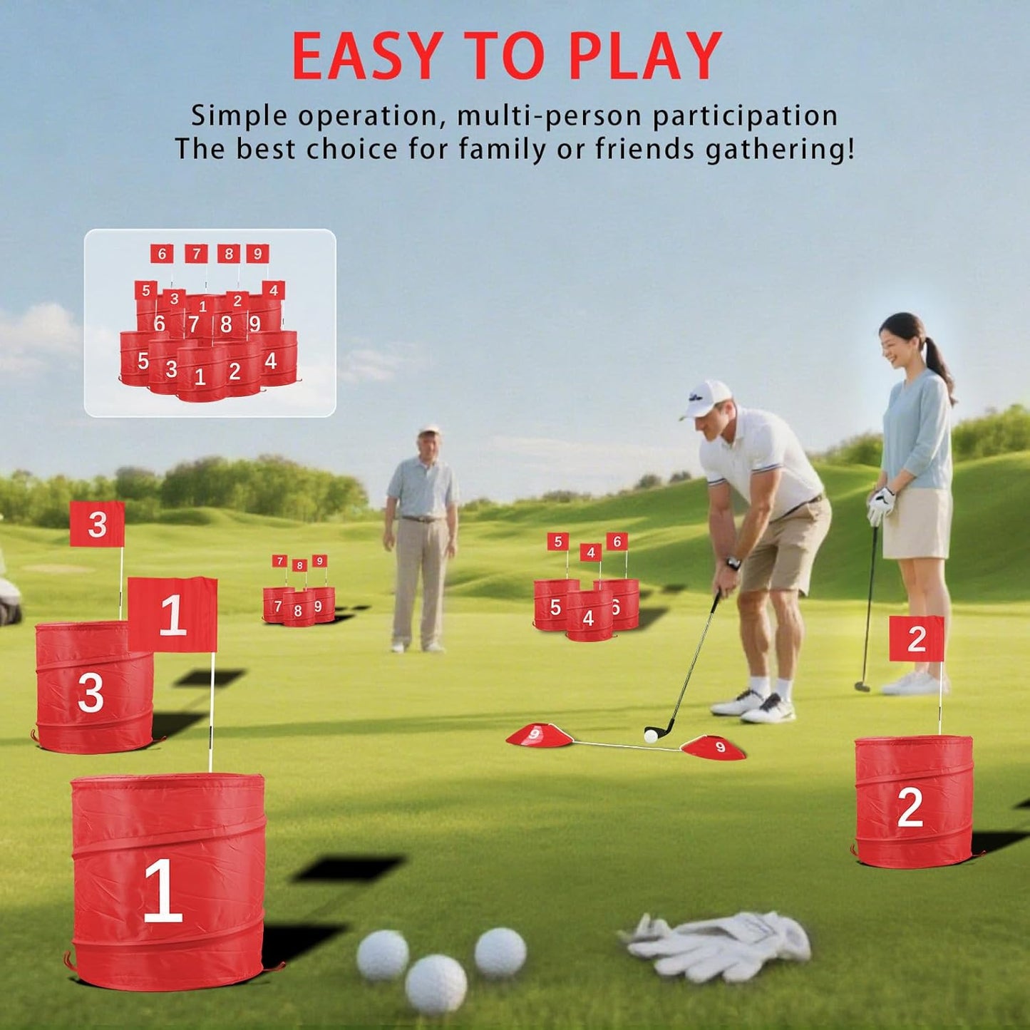 Golf Outdoor Game Portable 9-Hole Golf Course, Bring 2 ClubsOutdoor Battle Golf Game for All Ages Adults, Kids, Family. With Balls and Flag for Lawn, Beach, Camping and Park, Anywhere Practice
