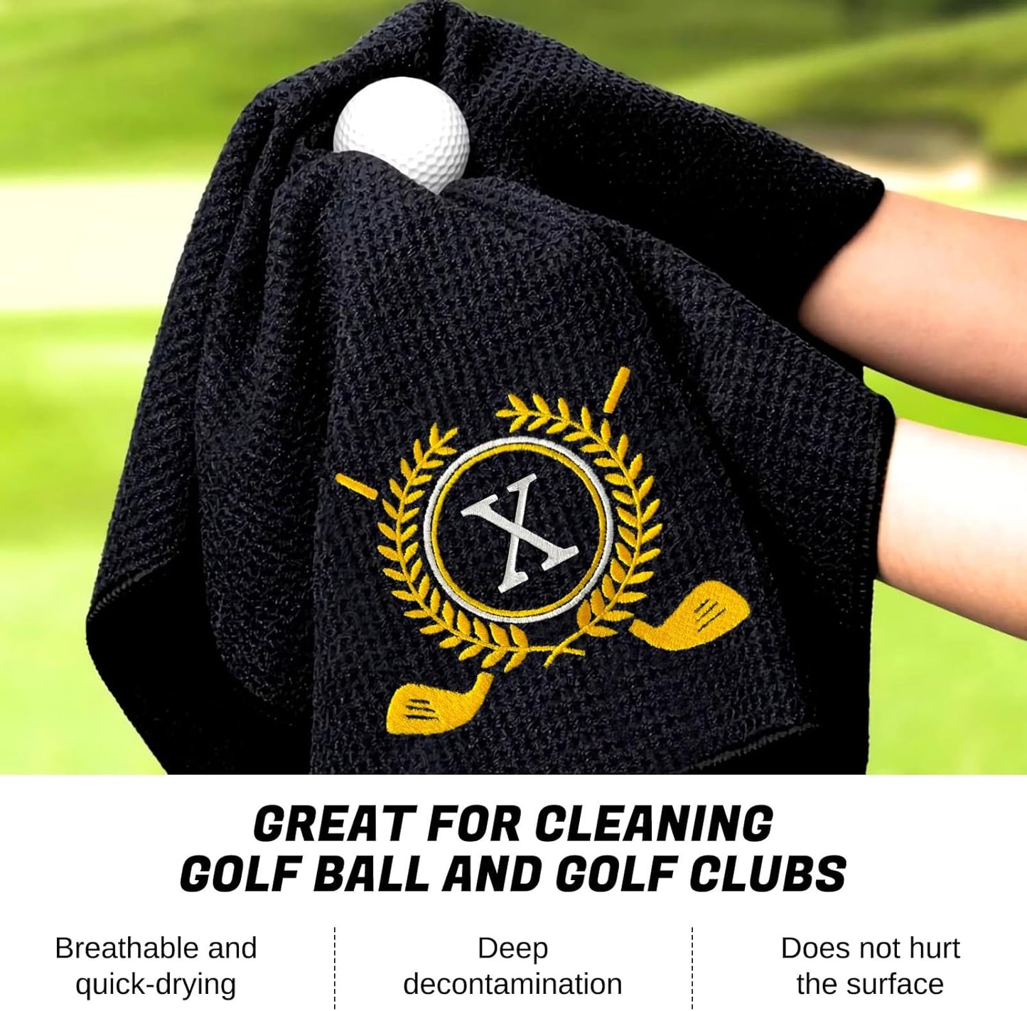 Personalized Golf Towels for Golf Bags - Microfiber Monogrammed Golf Towels for Men/Women, Retractable Brush Tool Kit with Club Groove Cleaner, Custom Golf Accessories for Golfers (Initial X)
