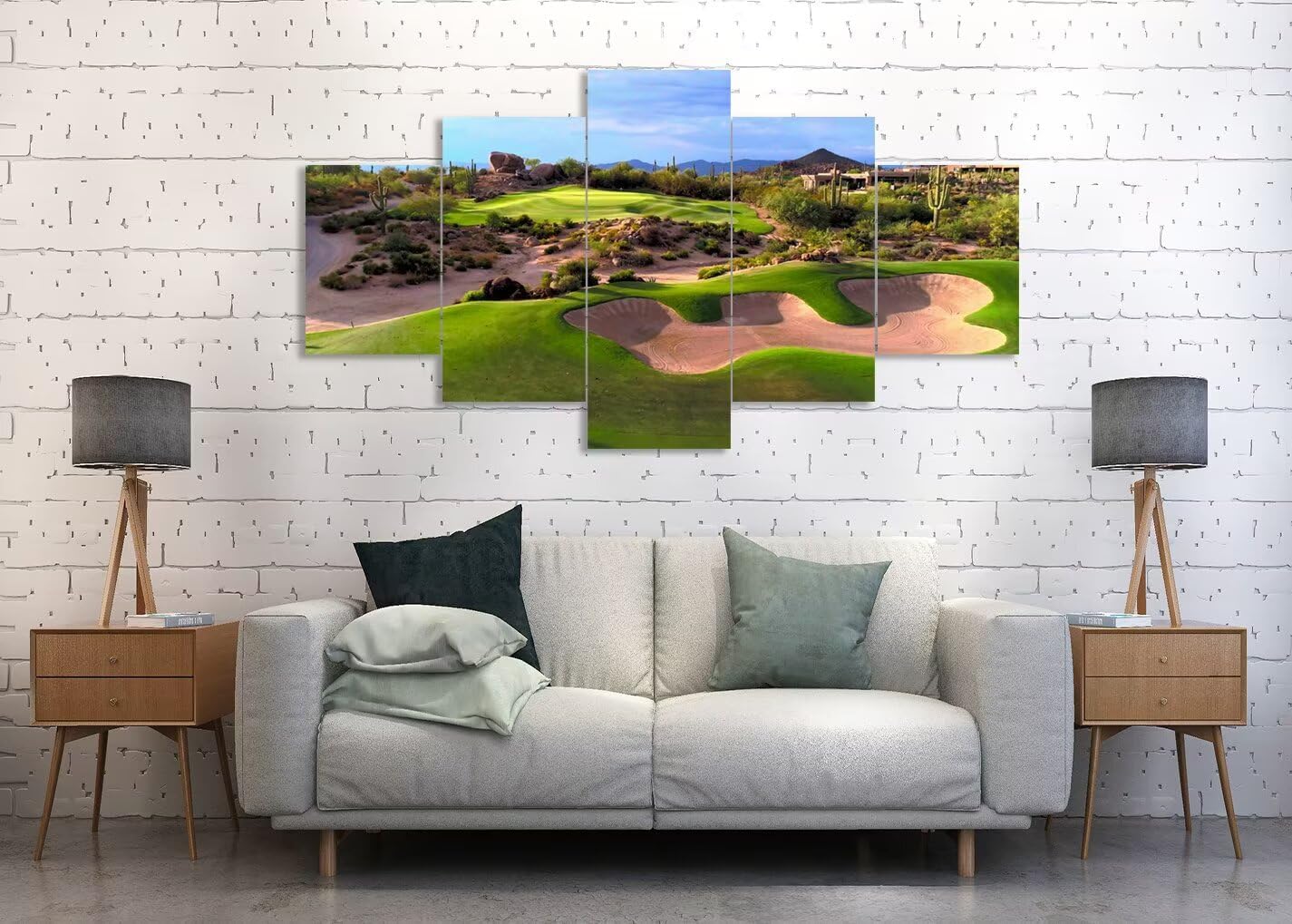 chenchenArt Arizona Desert Golf Course Wall Art for Living Room Bedroom Bathroom Home Decorations Arizona Golf Course Pictures Posters Canvas Prints Modern Artwork Framed Ready to Hang(60''W x 32''H)