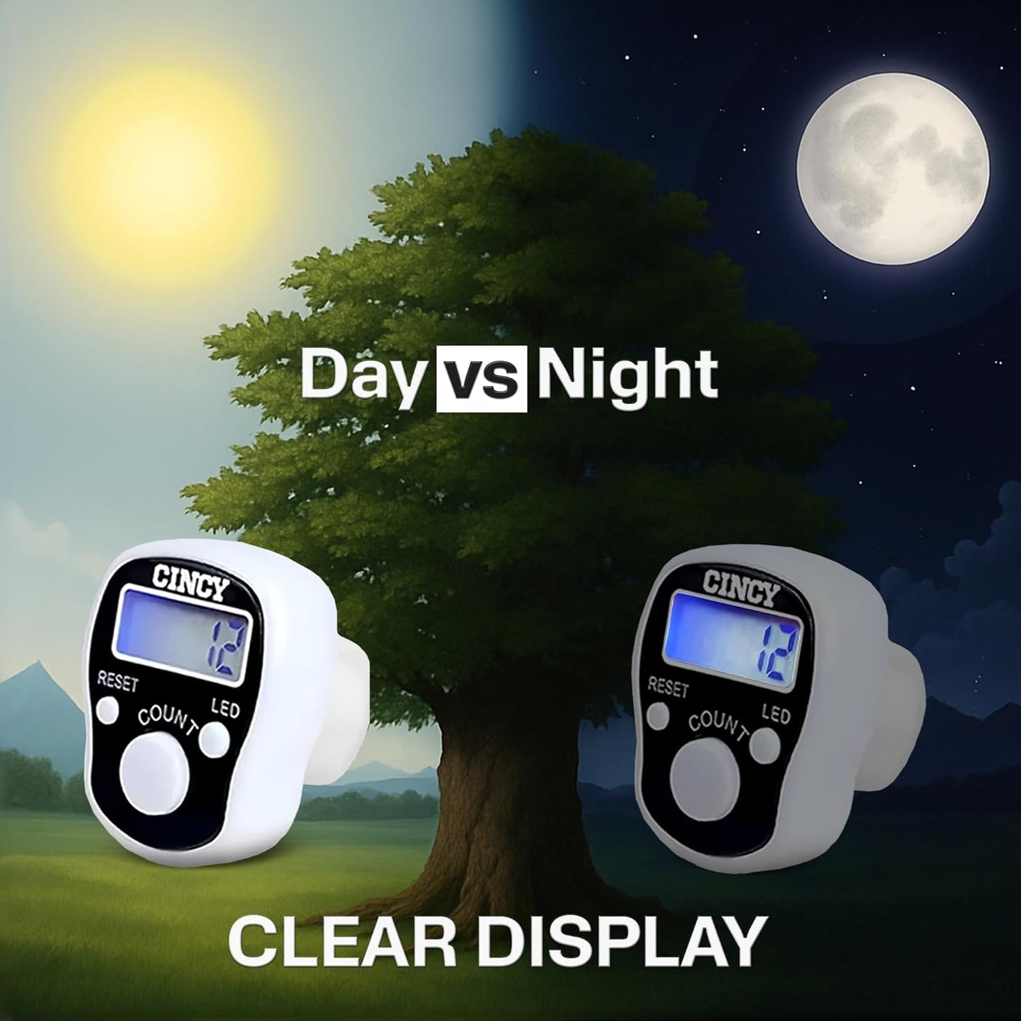 CINCY Clicker Counter with LED for Day & Night Use | Instant Reset, Accurate & Quiet, Long Battery Life | for People, Laps, Pitch, Golf, Baseball, Fish Counting – 1 Pack