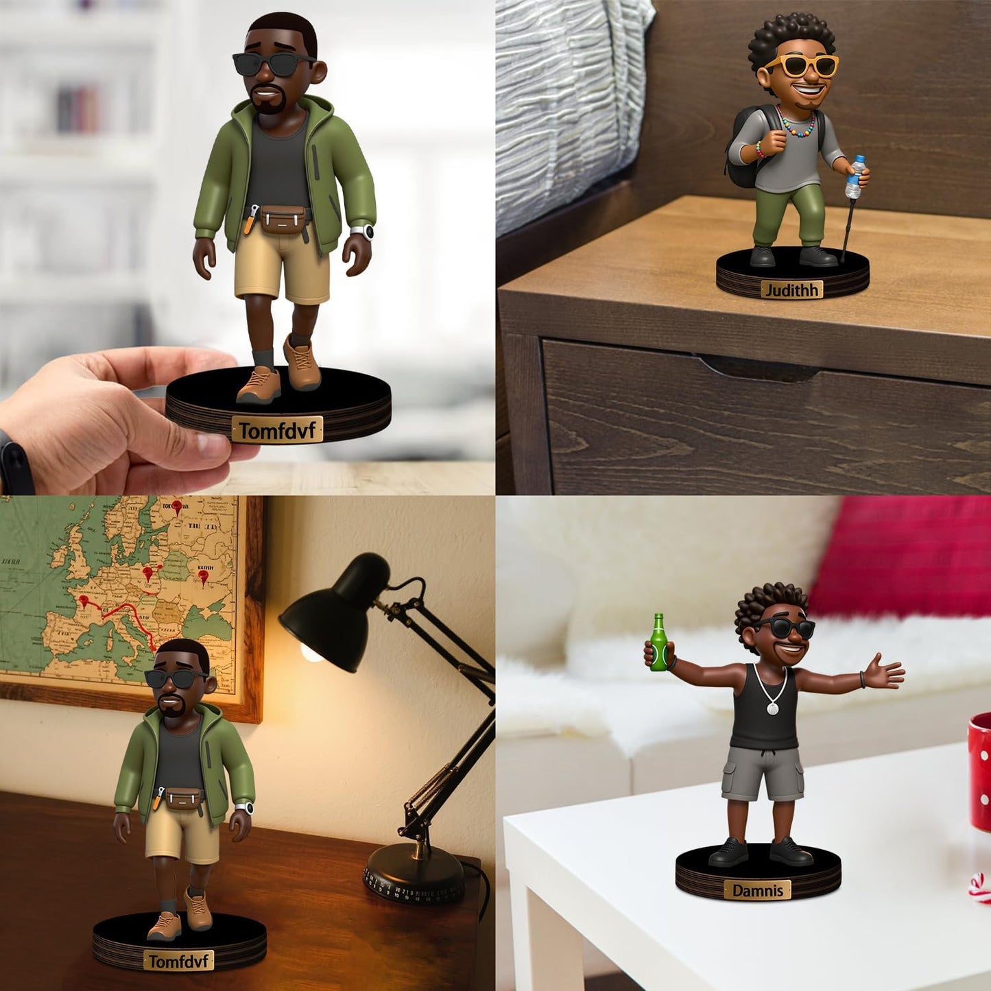 Personalized Cartoon Photo Sculpture Ornament Custom Name 2D Acrylic Photo Casual Cartoon Style Figurine Desk Decor Gift for Men Women Family Couple Birthday Xmas (Style 10)