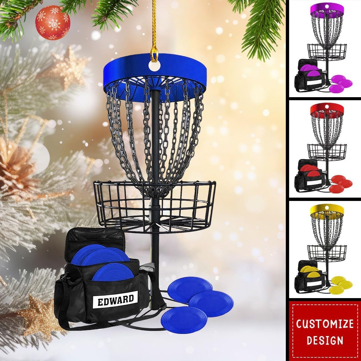 NAZENTI Personalized Disc Golf Christmas Ornament 2025, Custom Name Disc Golf Bag, Customization Golf Bag and Irons Decoration for Xmas Tree, Golfing Keepsake Gift for Golfer & Golf Player Lover