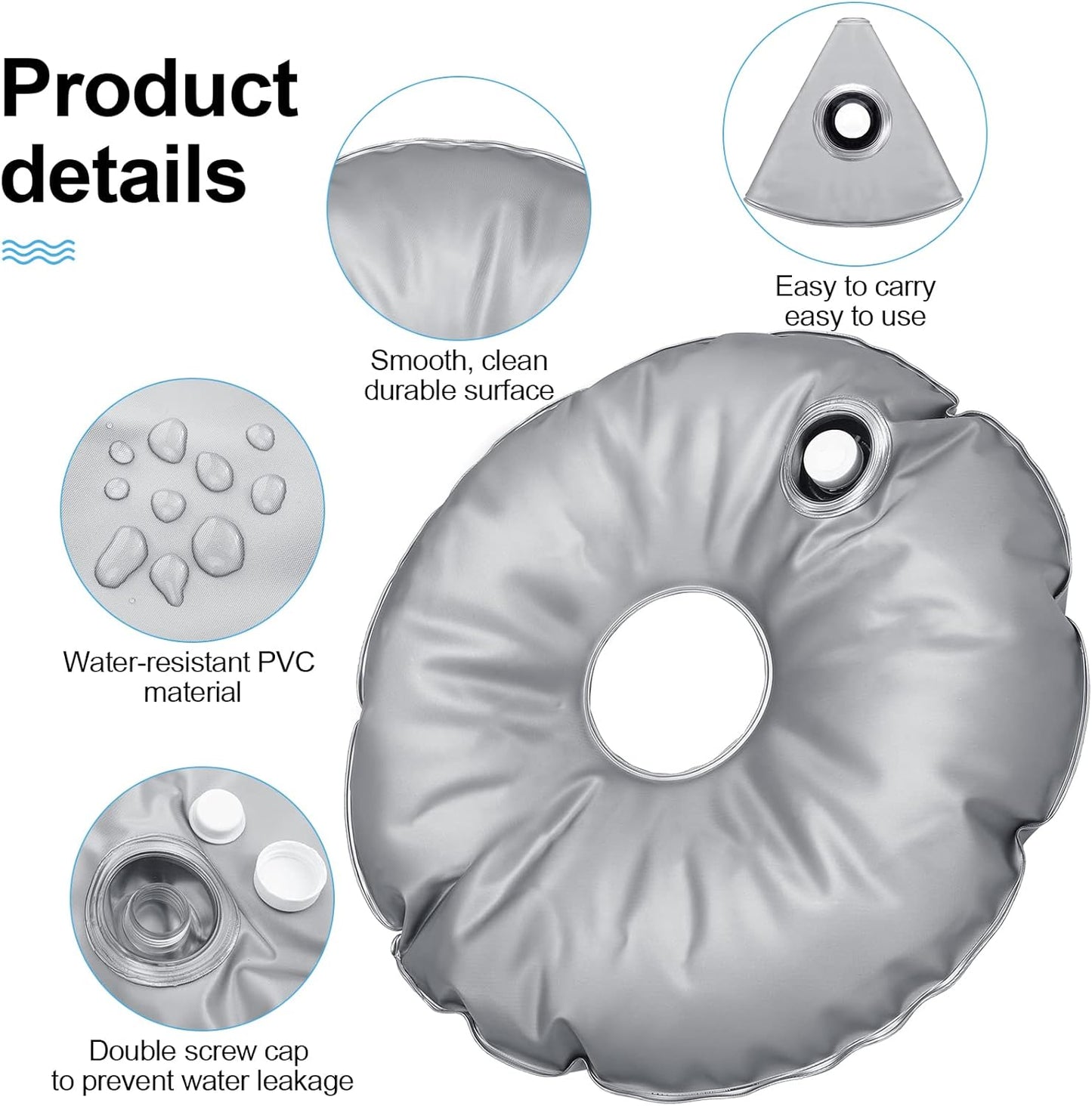 Tondiamo 2 Pcs 20.87 Inch Water Umbrella Weight Bags Flags for Base Stand Outdoor Collapsible Portable Sunshade Base Holder Bags for Beach up to 26.5 lb Water, 20.87 Inches in Outer Diameter