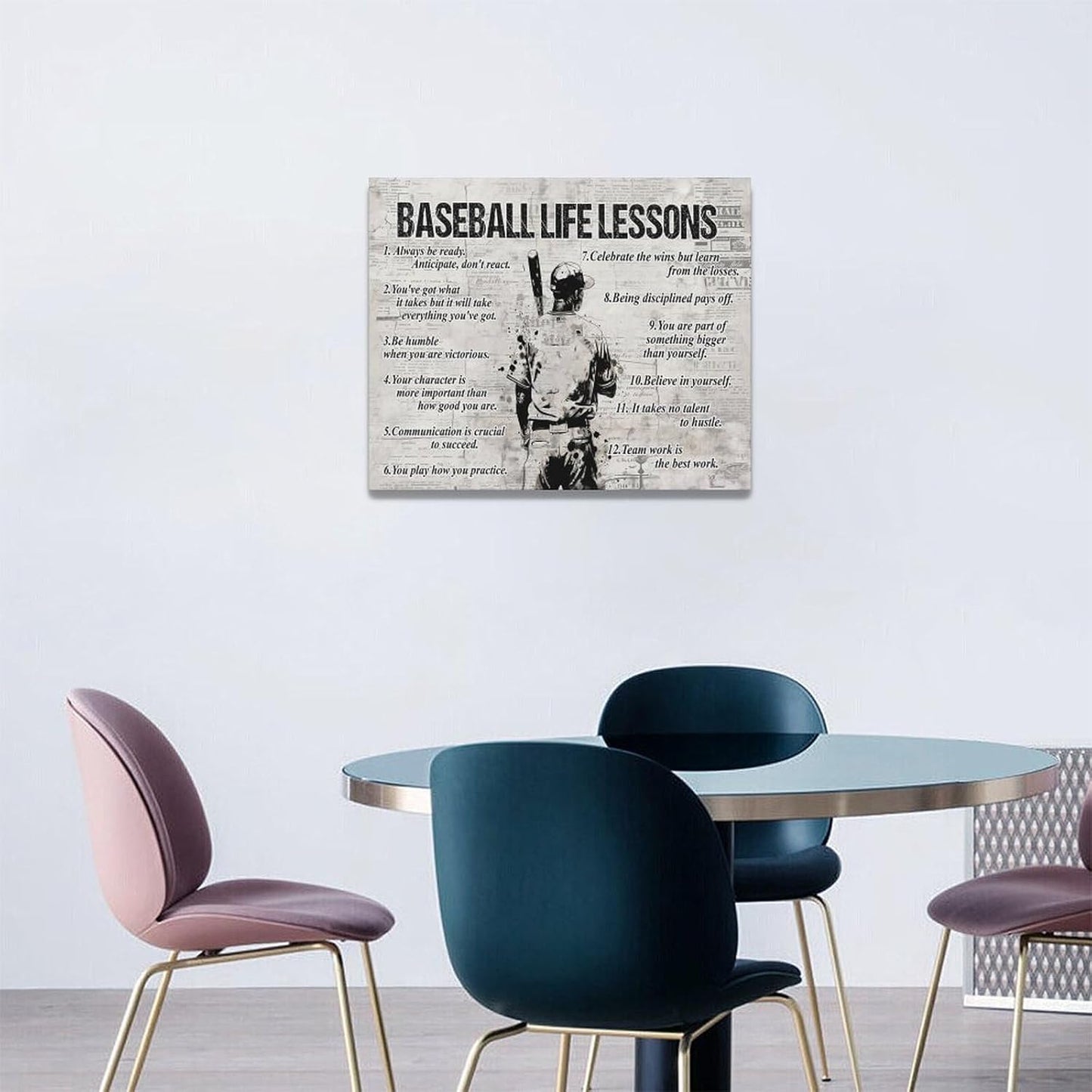 Baseball Sports Wall Art Baseball Life Lessons Wall Decor Baseball Sign Retro Poster Boy Men Room Motivational Decorations Canvas Print Painting Artwork for Bedroom Bathroom Living Room 20"x16"