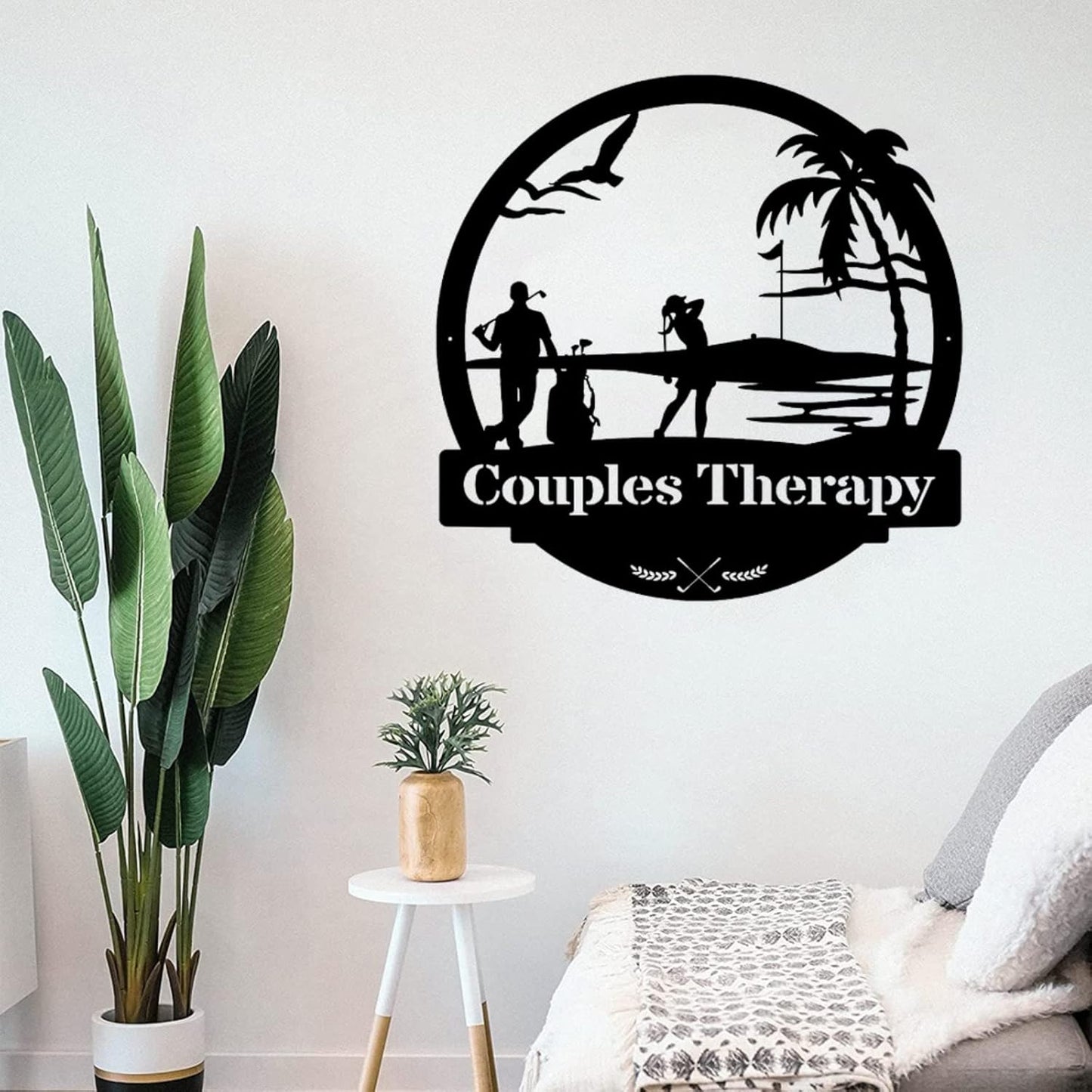 Custom Golf Metal Wall Sign - Personalized Golf Metal Wall Art - 18 inches Black Rectangular Couples Therapy Love Theme Wall Decor