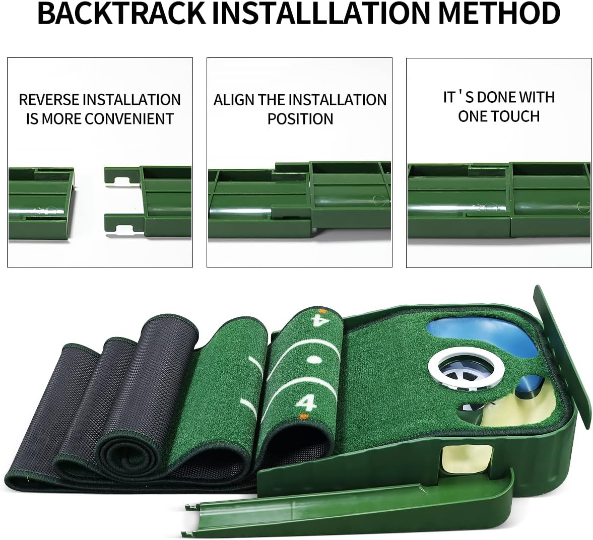 Golf Putting Green, Mat for Indoors, Putting Matt with Ball Return and 3 Holes, Training and Practice Equipment at Home or Office, Gifts Accessories for Men