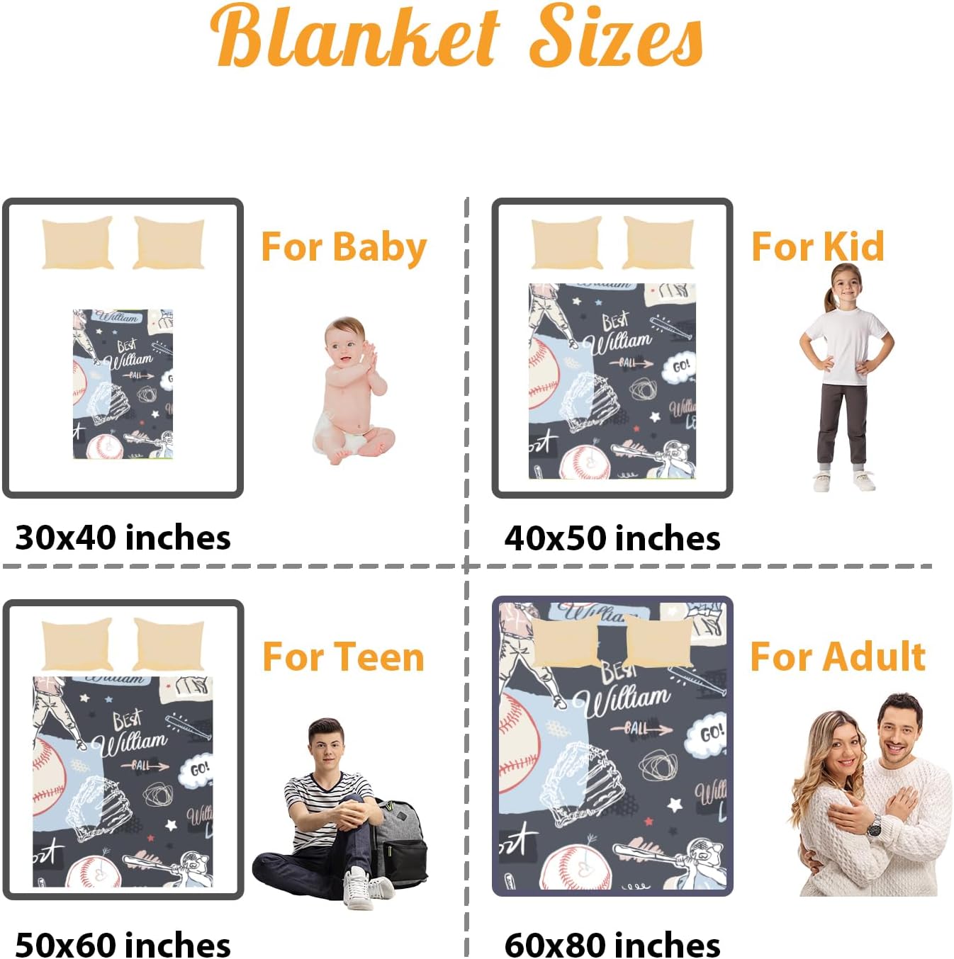 Custom Name Baseball Blanket - Personalized Names Soft Plush Flannel Throw Blankets for Baby Kids Teen Boys Girls Holidays Birthdays Gifts Color01