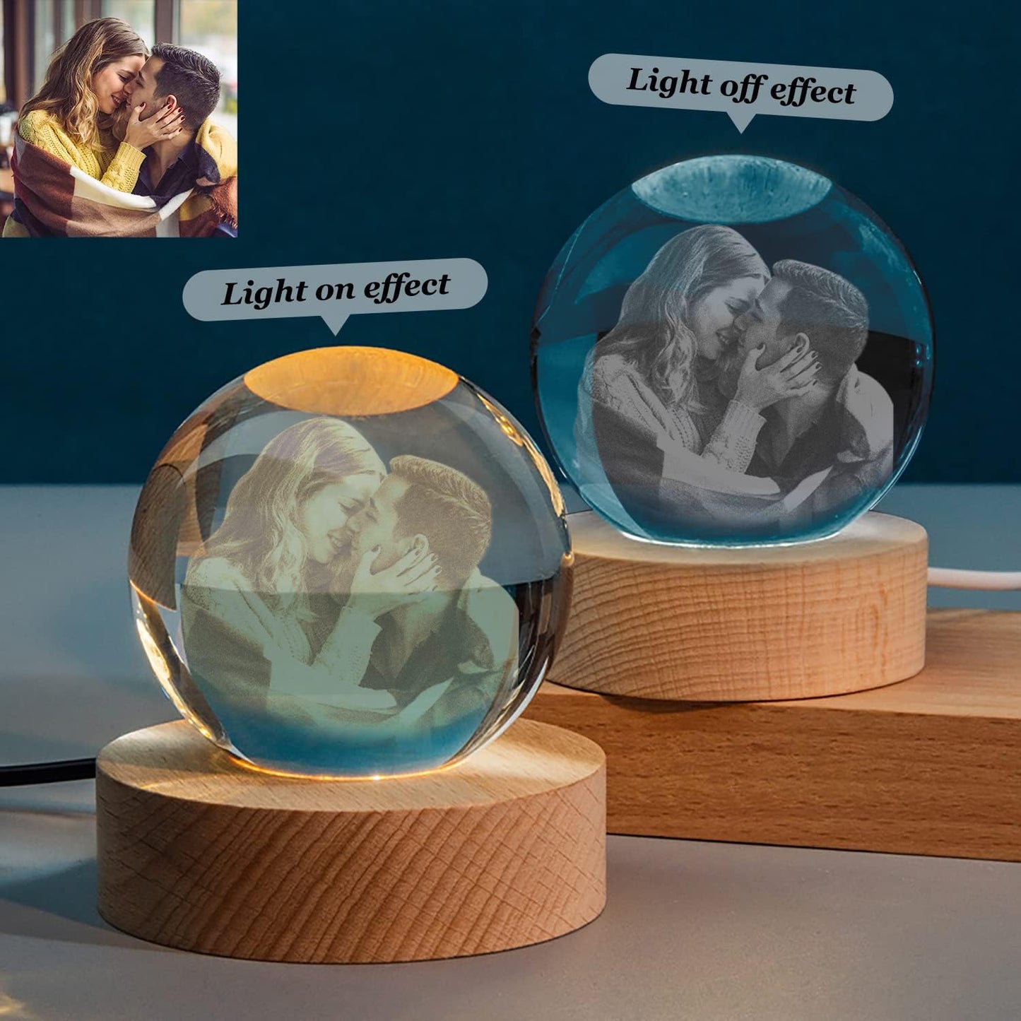 Crystal Ornament Ball with Custom Photo LED Night Light, Glowing Night Light for Home Decorations, Best Gift for Christmas/Birthday/Mother's Day