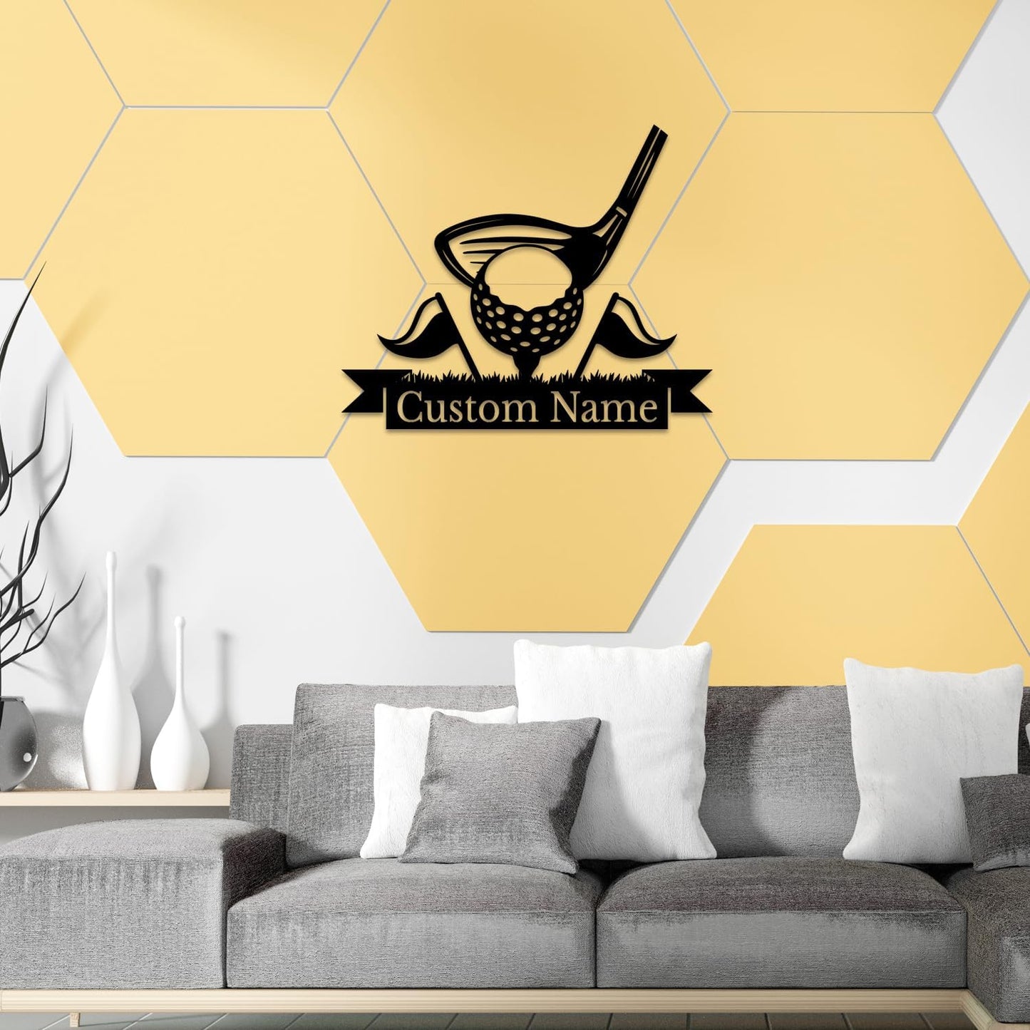 Personalized Custom Crossed Golf Metal Wall Art,Personalized Golfer Name Sign Decoration For Room,Hole Golf Club Decoration (Golf D)