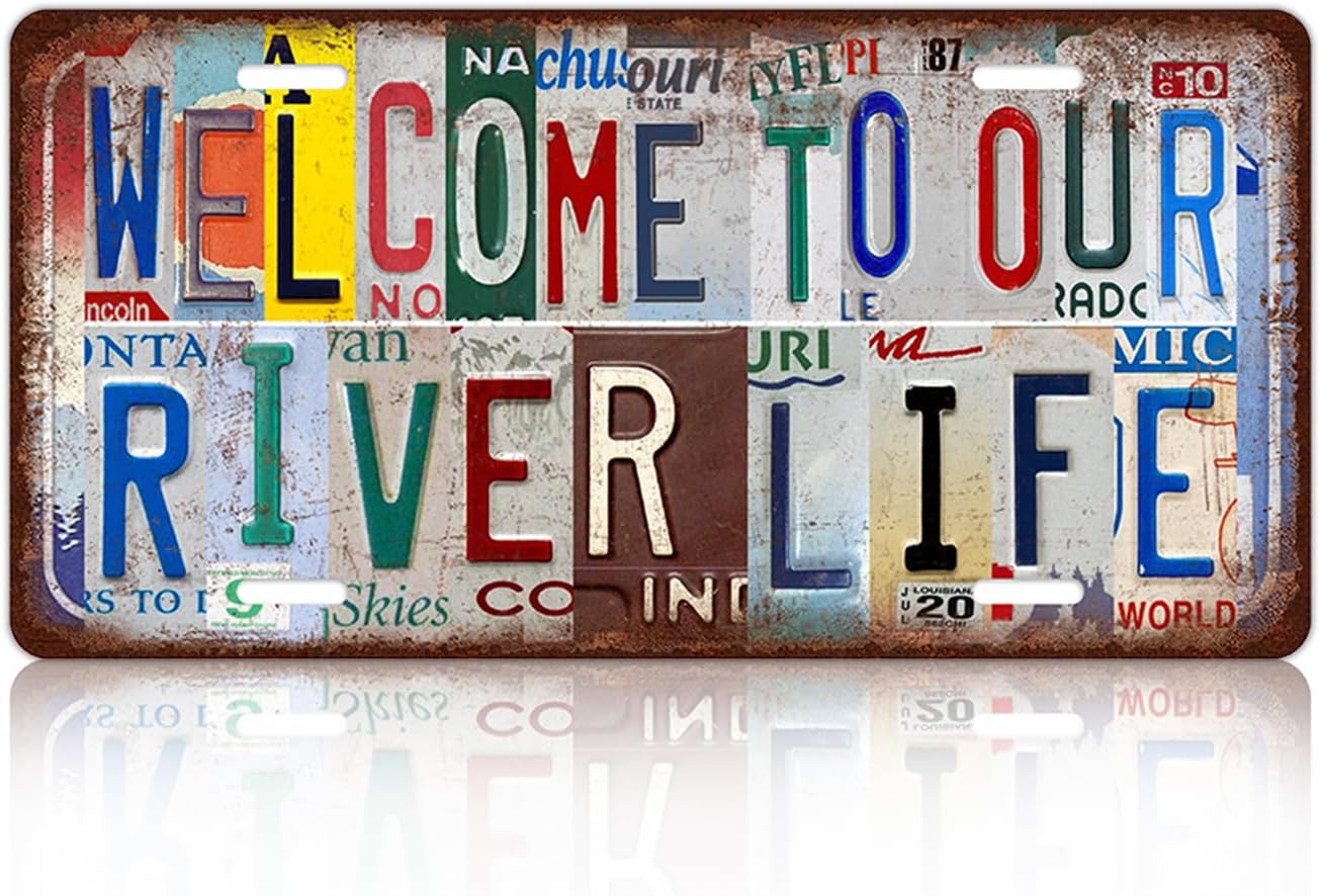 Vintage Welcome License Plate welcome to our river life Wall Decor Metal Tin Sign For Bar Home 12 x 6 Inches