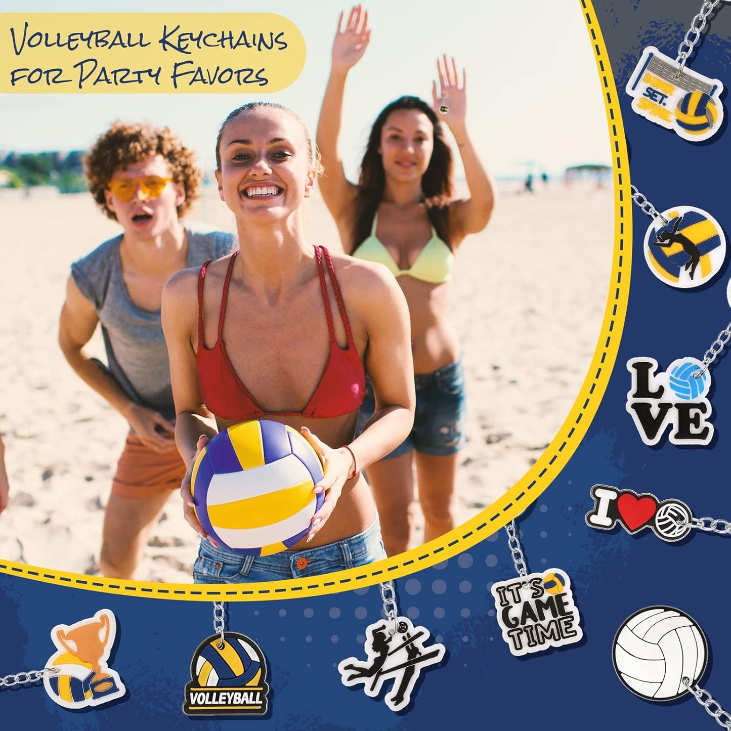 Batiyeer 36 Pack Volleyball Keychains Bulk Party Favors Sports Ball Key Chains Funny Keyring Gifts for Birthday Supplies