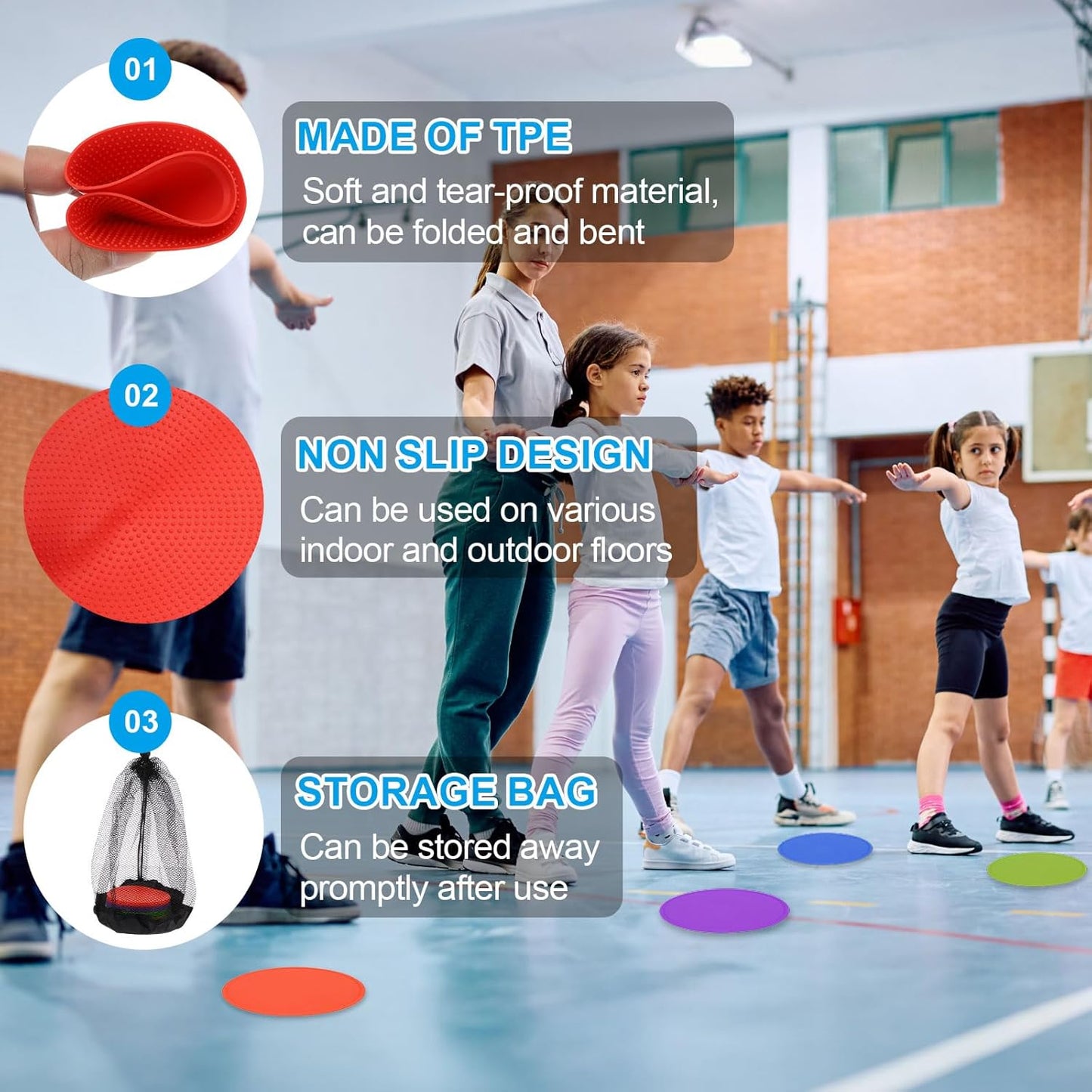 PATIKIL 9 Inch Poly Spot Markers, 12Pcs Non Slip Rubber Floor Dots with Storage Bag Flat Agility Cones for Sports Training Basketball Football