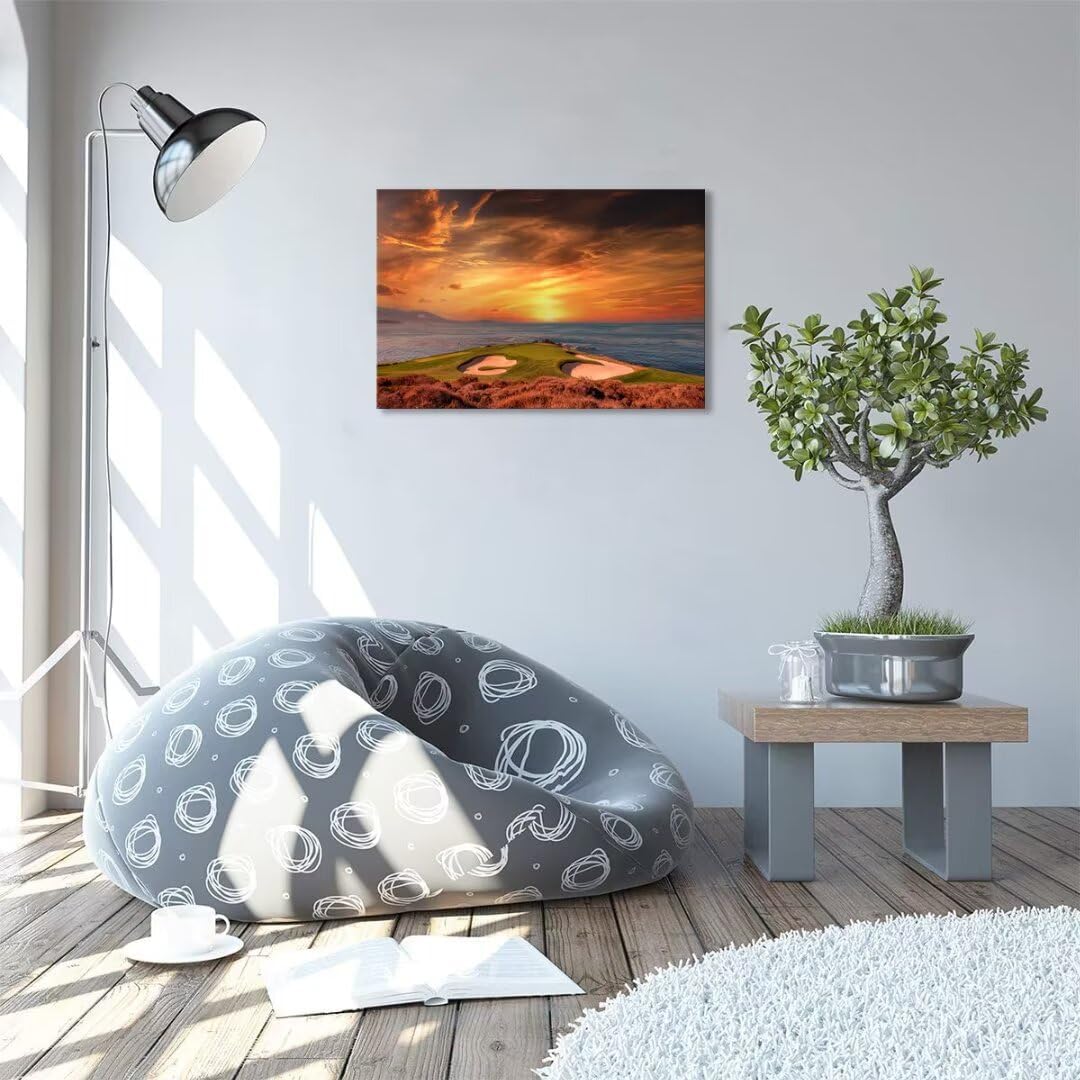 Pebble Beach Golf Course Hole 7 Wall Art for Living Room Bedroom Bathroom Home Decorations Monterey California USA Golf Course Picture Poster Framed Artwork Canvas Prints Ready to Hang(12''H x 16''W)