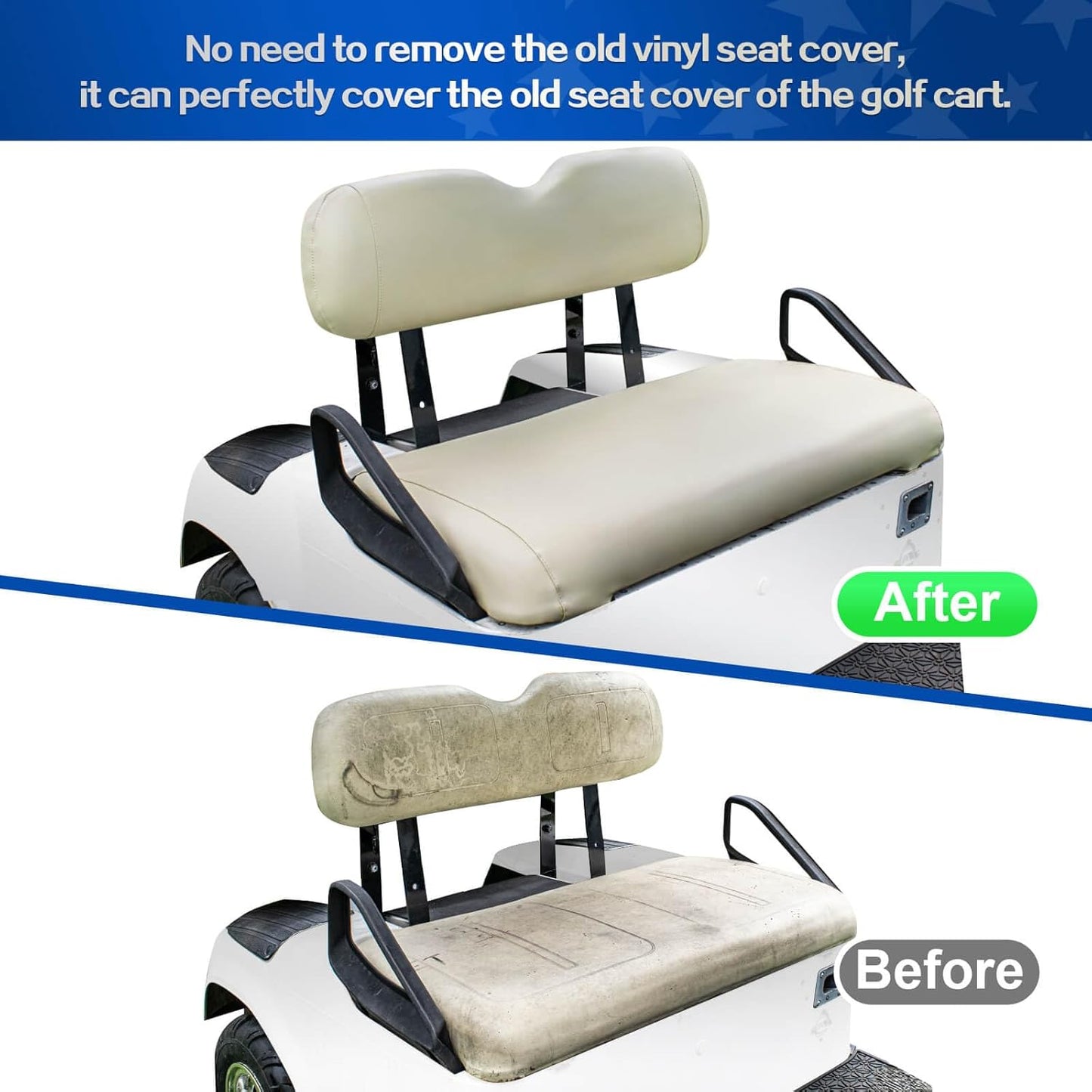 NOKINS Leather Front Golf Cart Seat Covers Fit EZGO TXT 1994-2013/EZGO RXV OEM Ordinary Front Seat Cushion,Smooth and Simple Style,No Stapler, Vinyl Waterproof Replacement Seat Cover, Oyster Grey