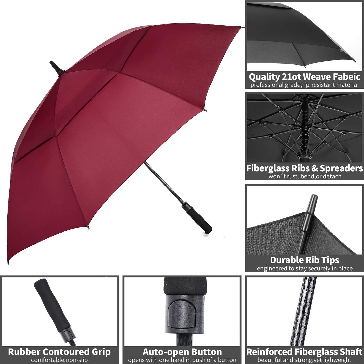 MRTLLOA Extra Large Golf Umbrella, 54/62/68/72 Inch Automatic Open, Oversize Double Canopy Vented Windproof Waterproof Sports Umbrellas for Rain