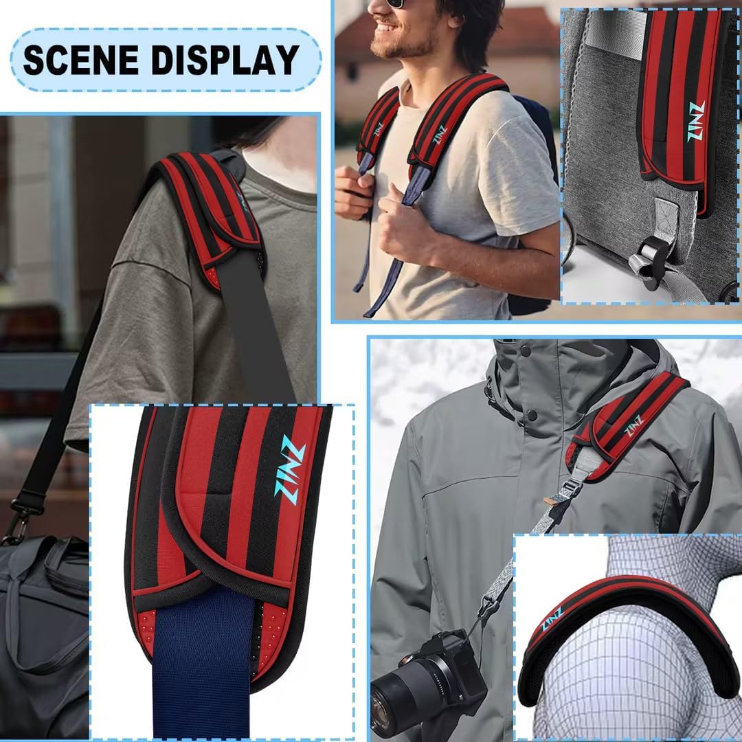 ZINZ 2-Pack Universal Shoulder Pad with Ultra Thick Cushion for Bag Luggage Bag Crossbody, Plus Long & Anti-Slip & Breathable,Black red Black